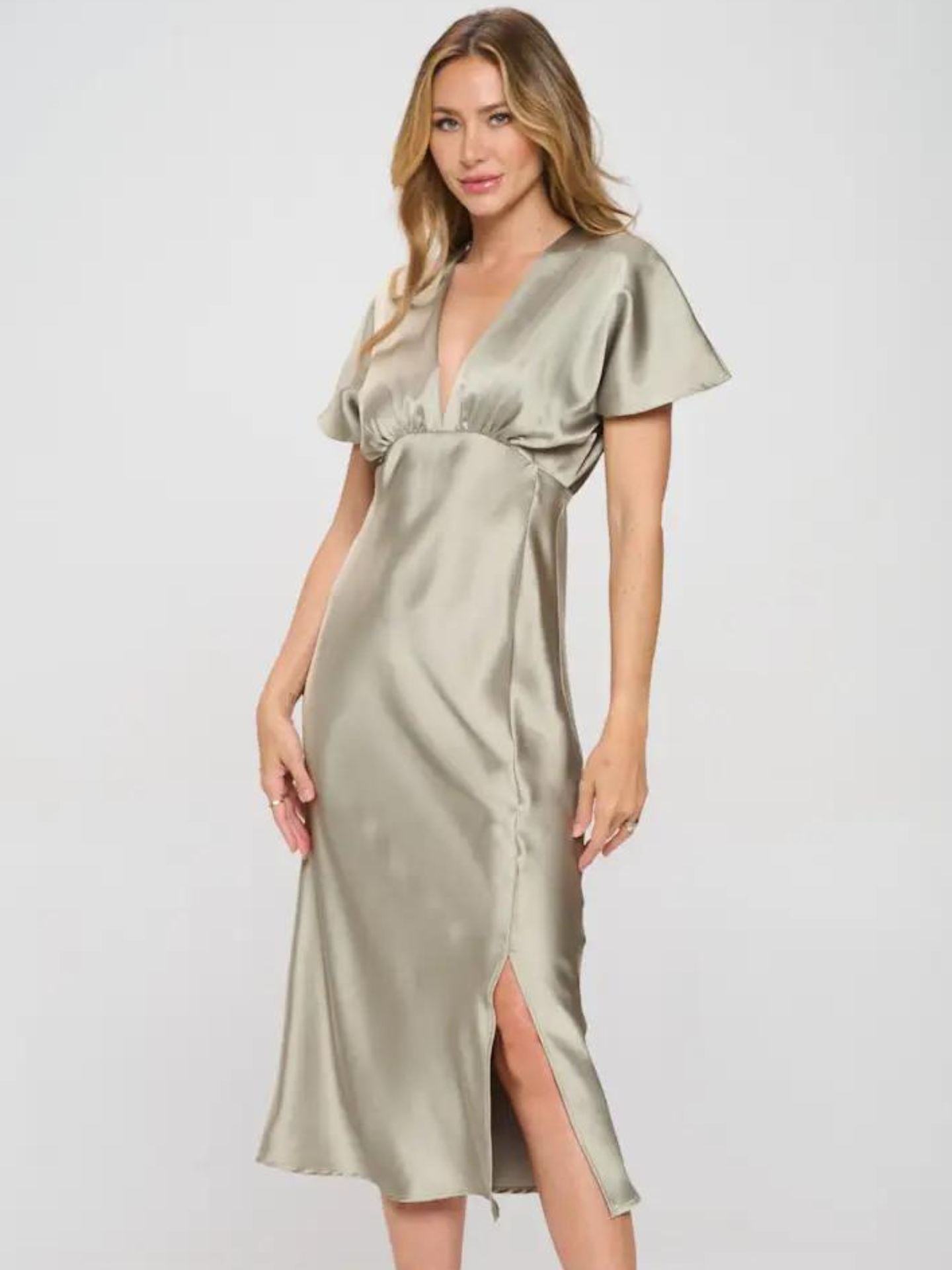 Satin V Neck Dress