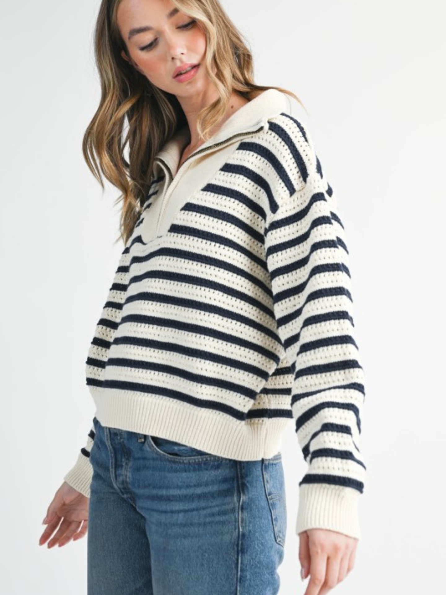 Pointelle Striped Pullover