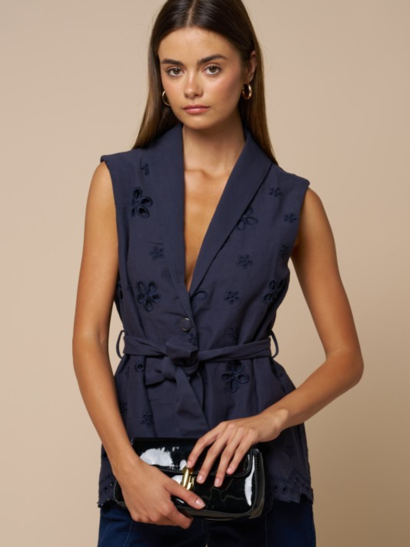 Embroidered Belted Vest