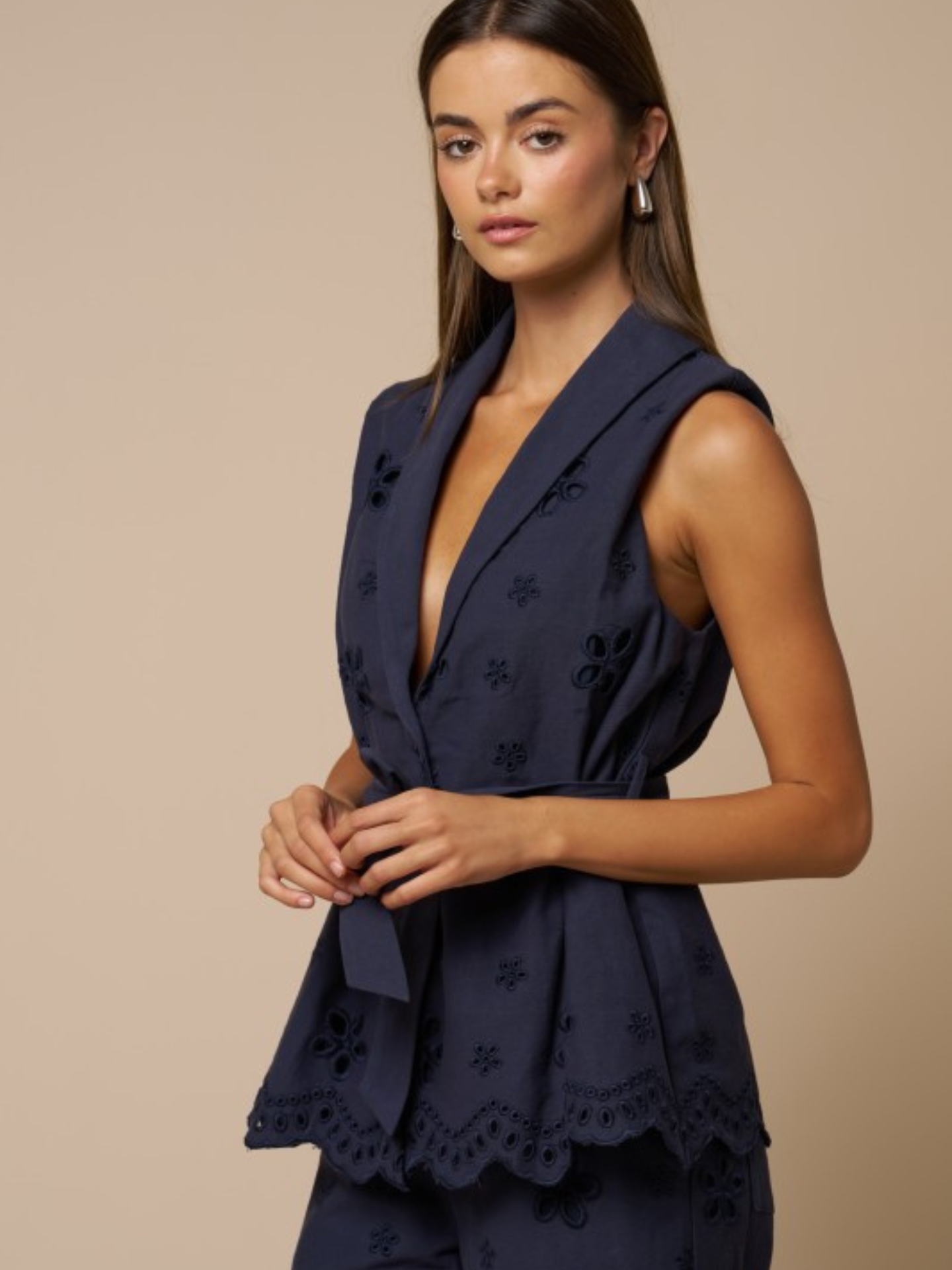 Embroidered Belted Vest