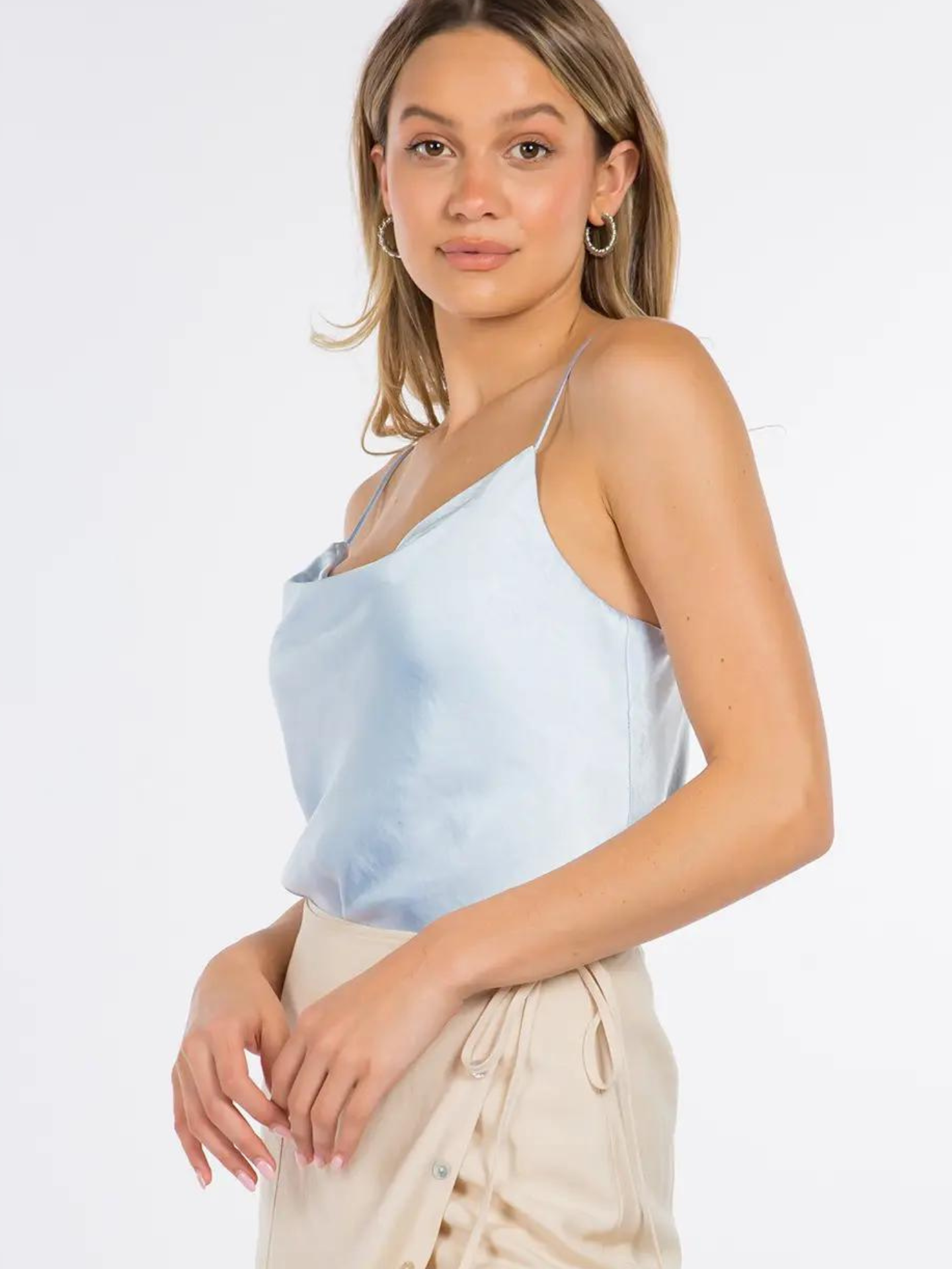 Satin Button Detail Tank