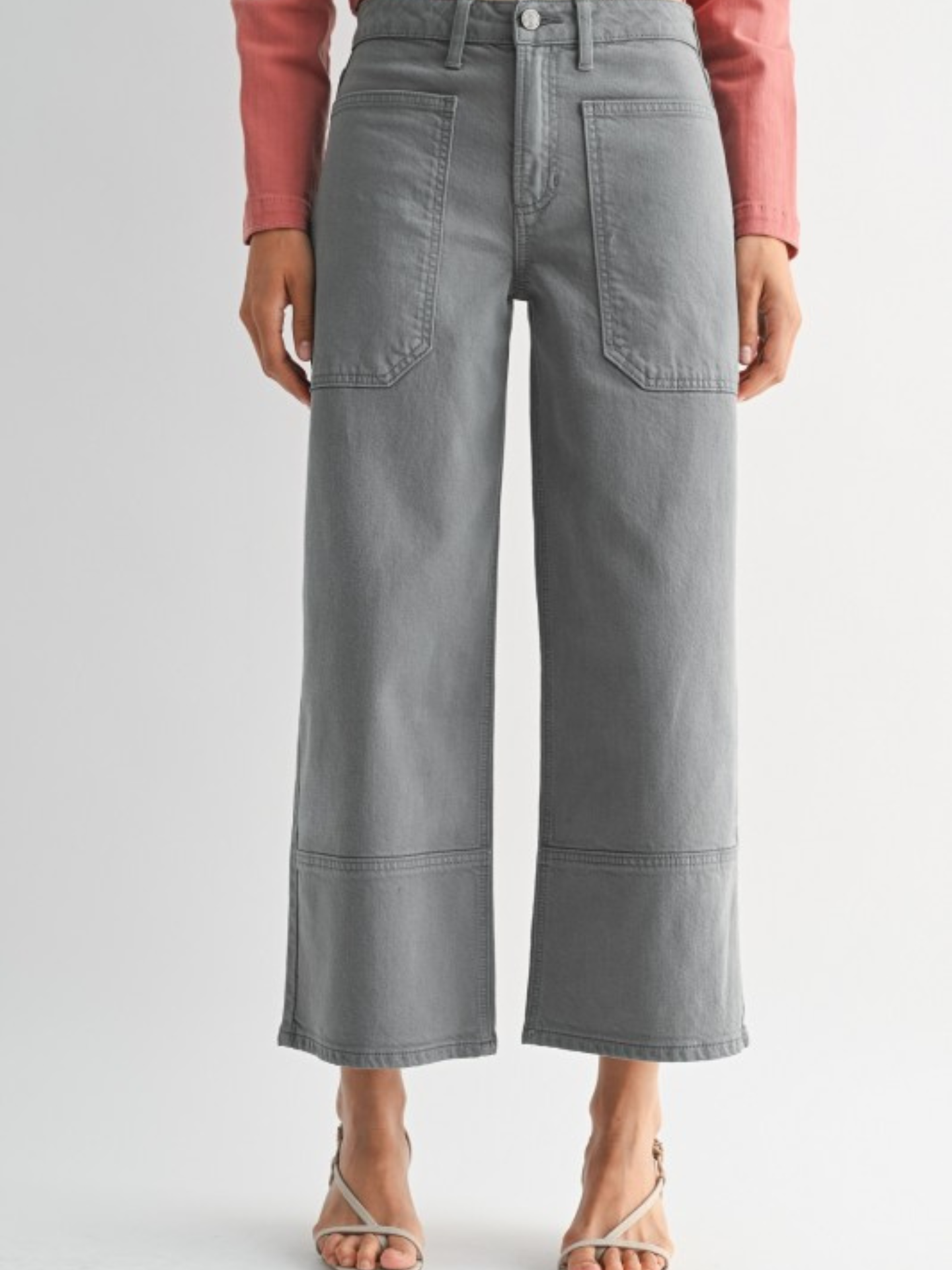 Grey Cropped Wide Denim