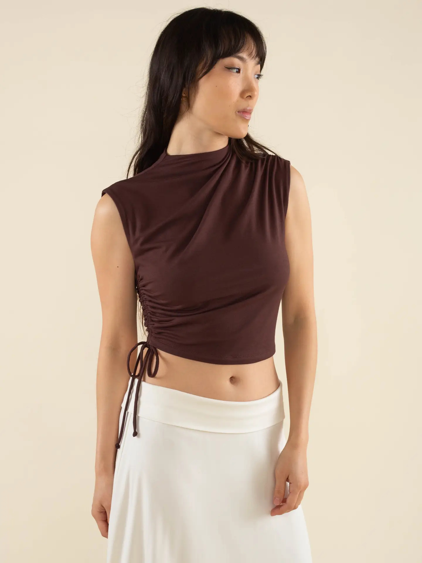 Side Ruched Top in Brown