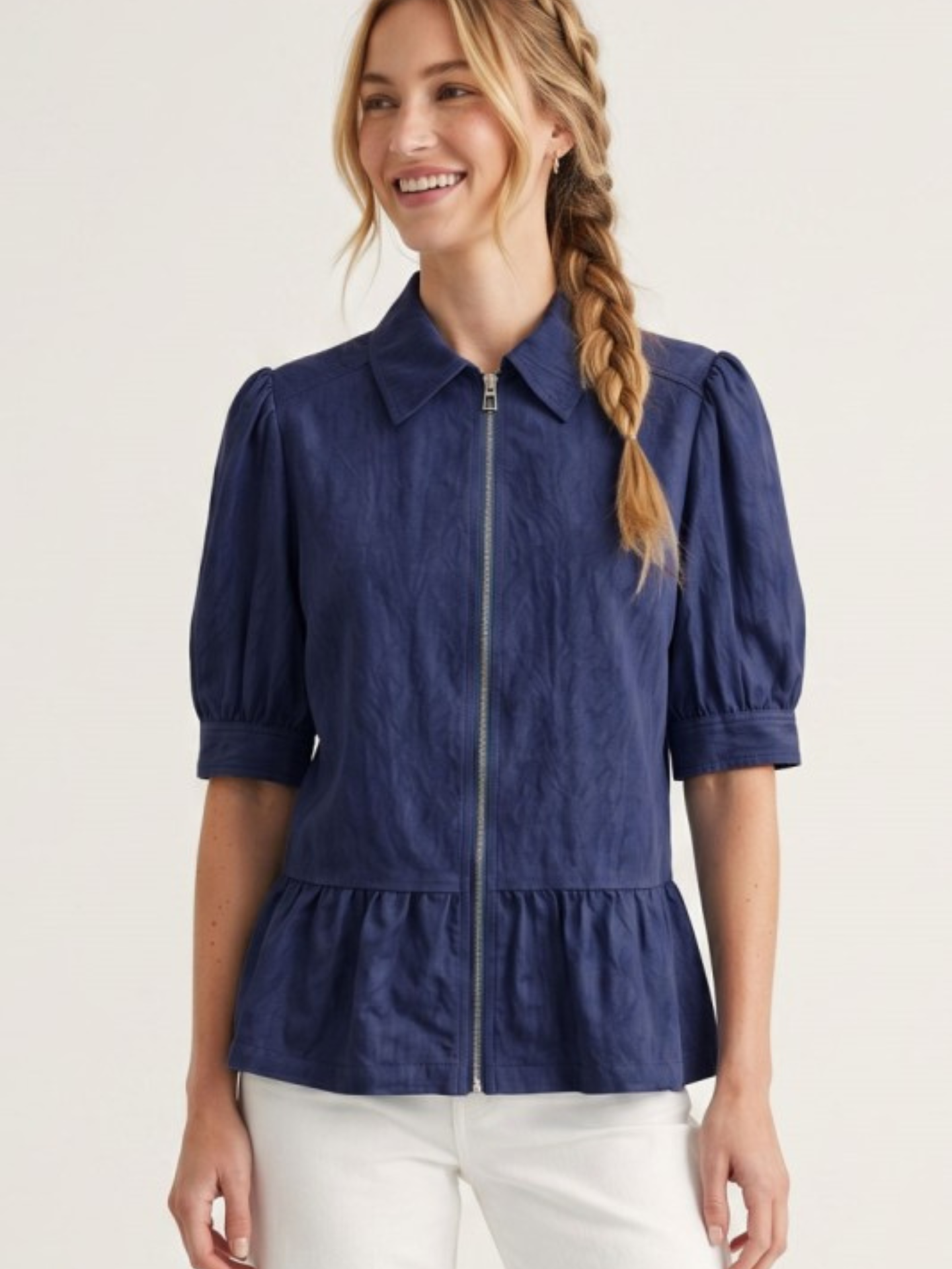 Zip Front Peplum Blouse