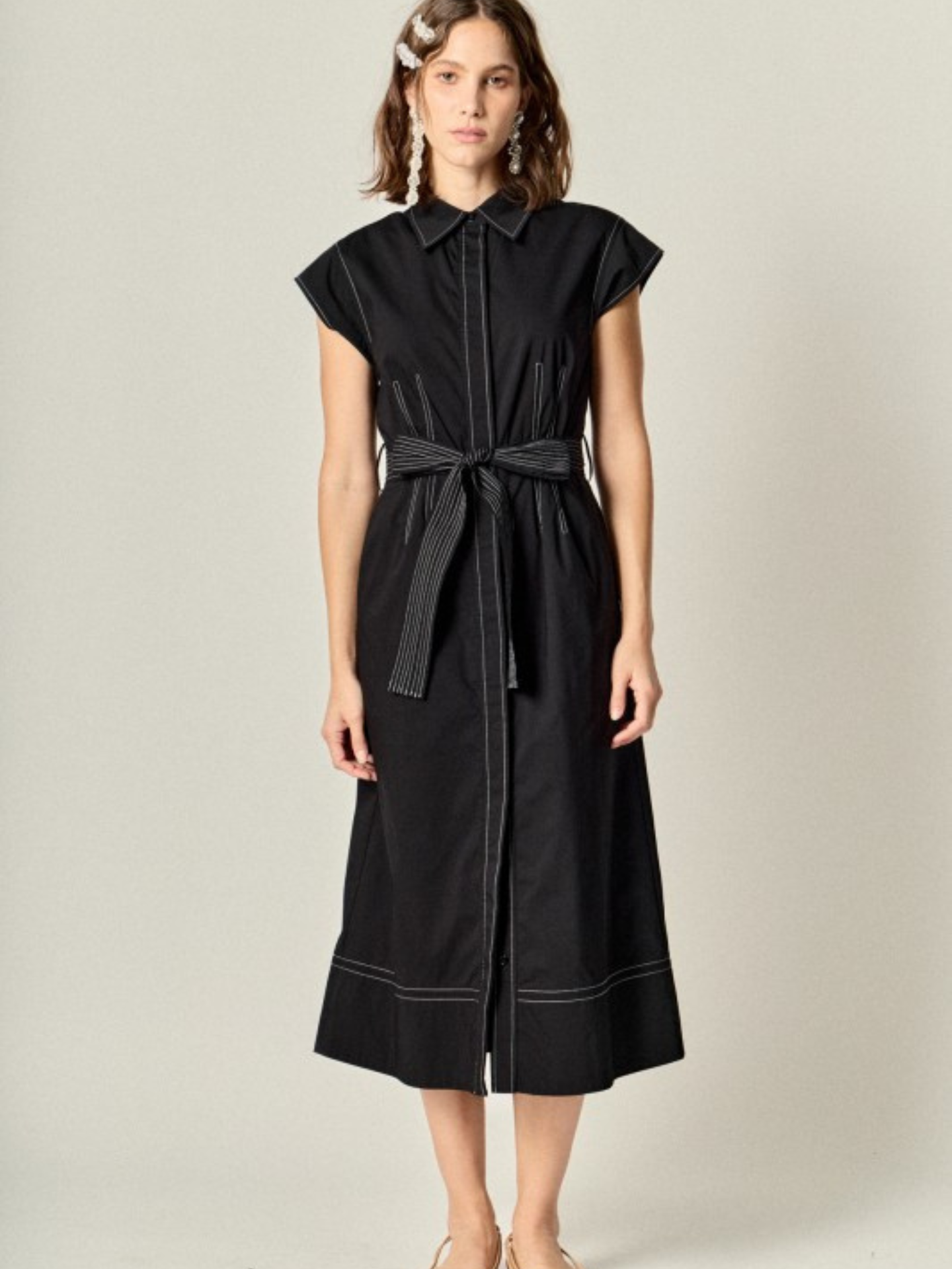 Contrast Stitch Midi Dress