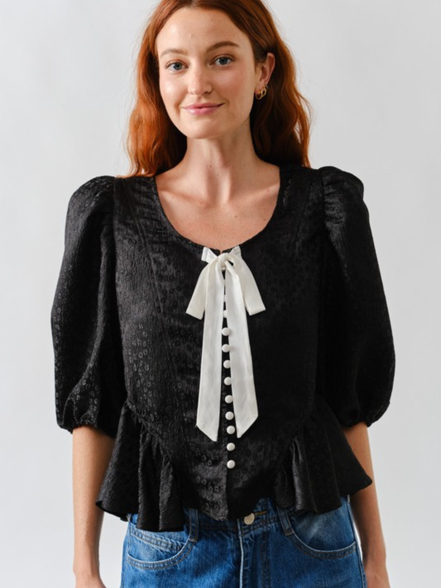 Puff Bow Button Top