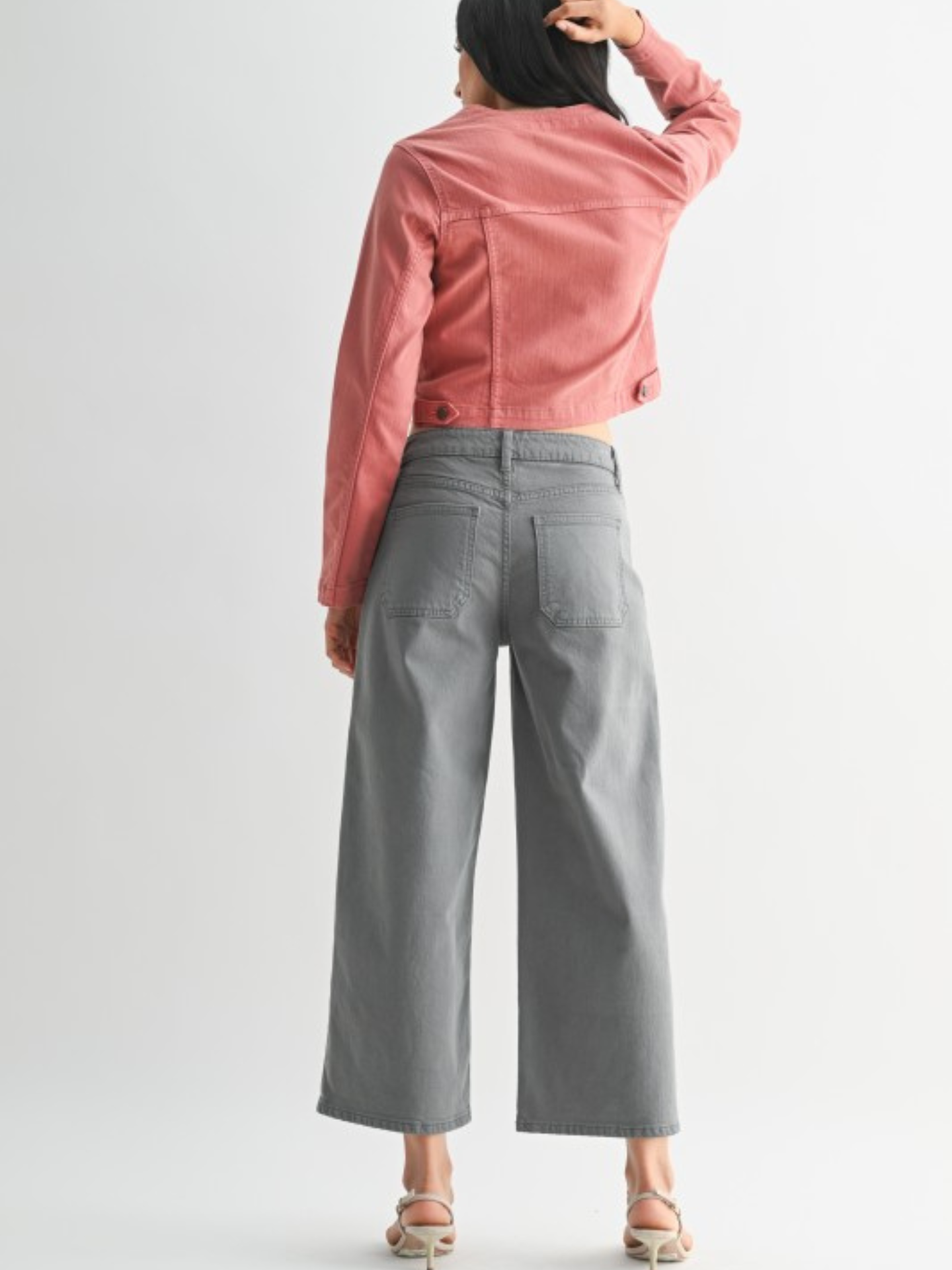 Grey Cropped Wide Denim