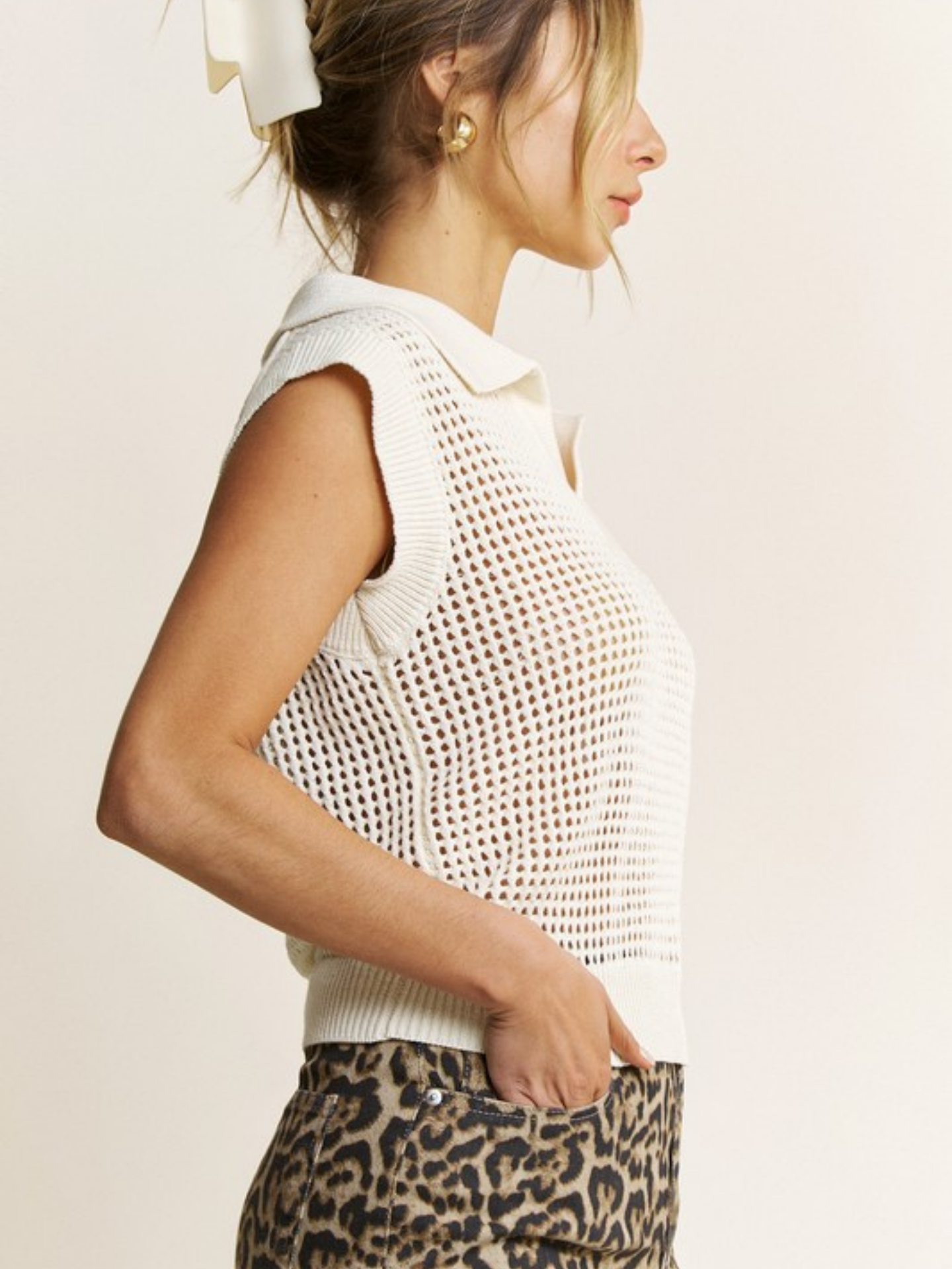 Collared Mesh Top