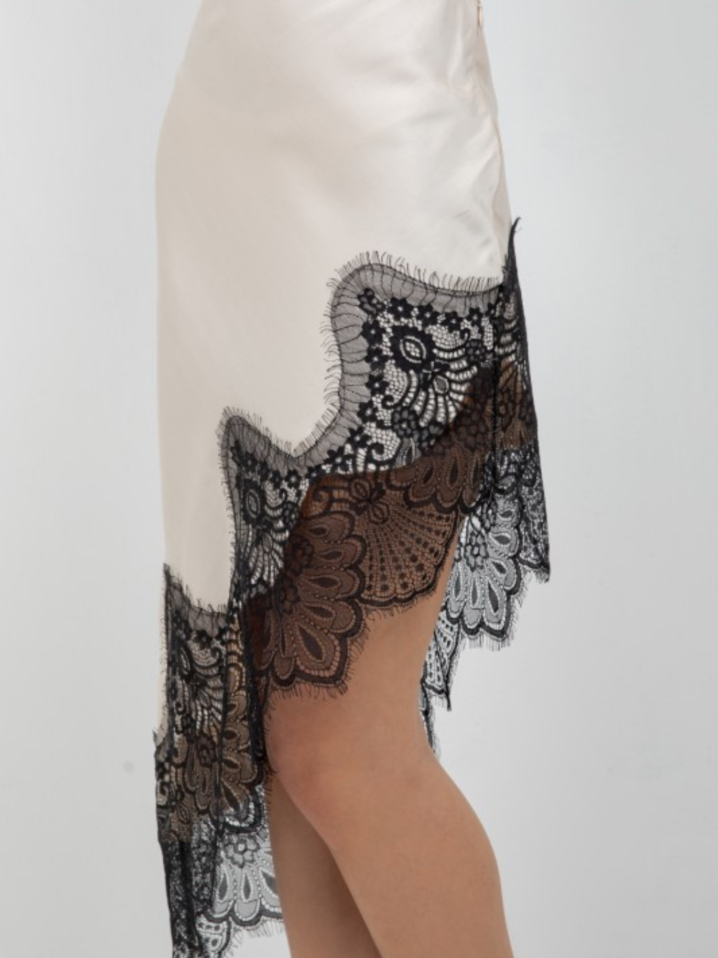 Marguerite Asymmetrical Satin Lace Skirt