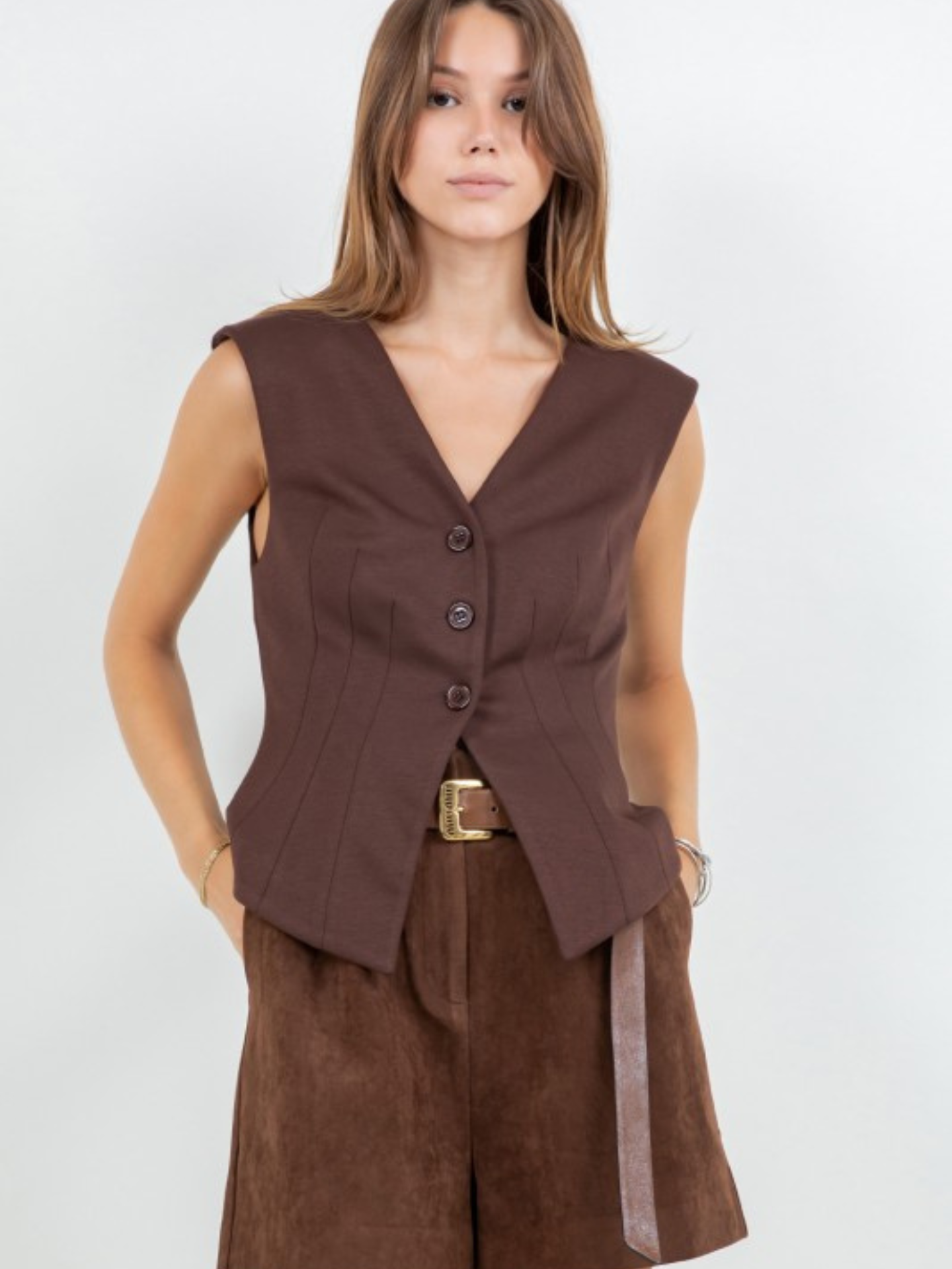 Ponte Button Up Vest - Mimi & Rae