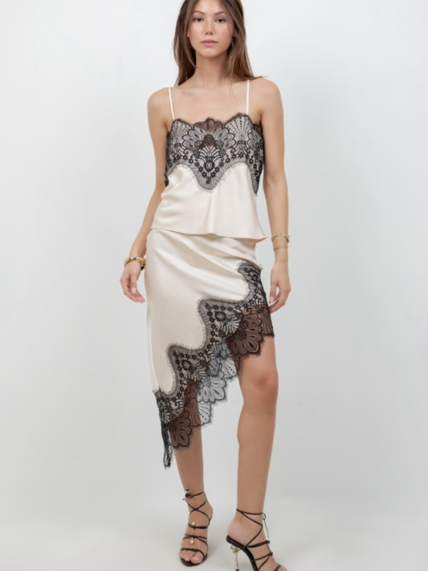 Marguerite Asymmetrical Satin Lace Skirt