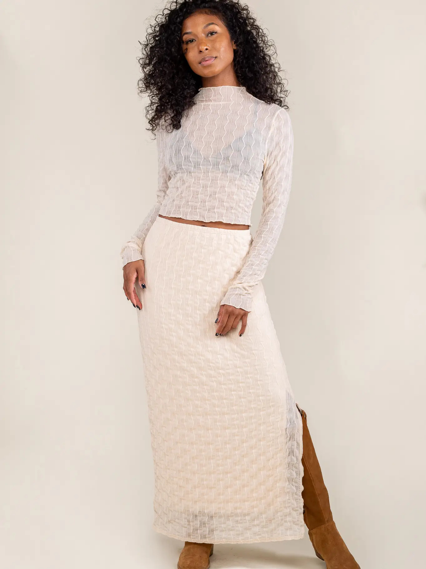 Jacquard Mesh Maxi Skirt