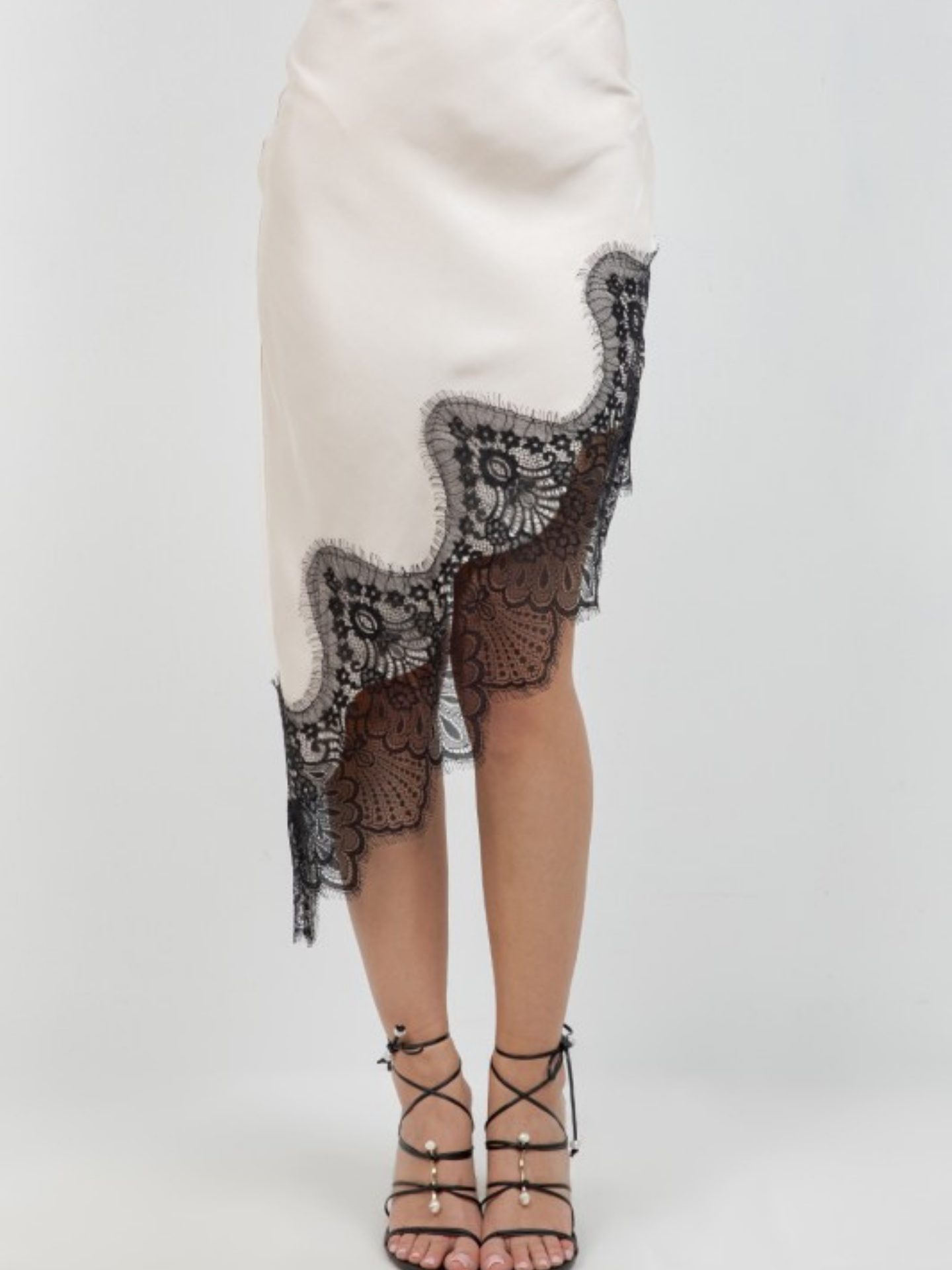 Marguerite Asymmetrical Satin Lace Skirt