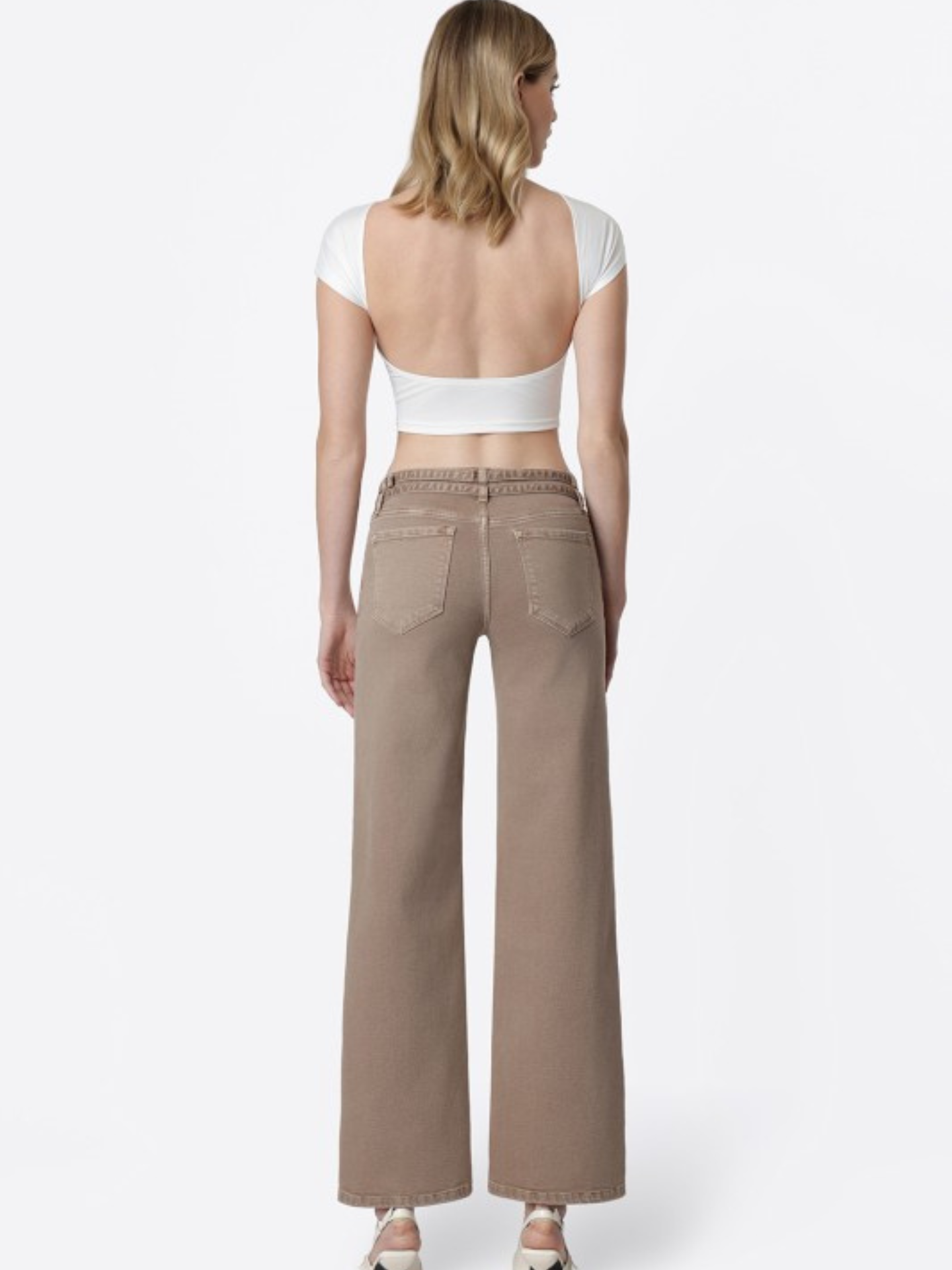 Double Belt Wide Leg Low Rise Denim