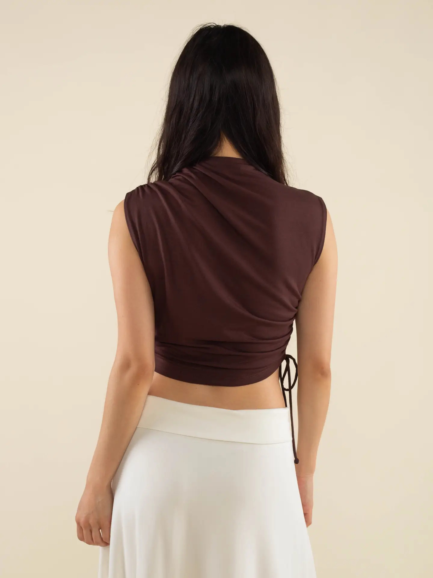 Side Ruched Top in Brown