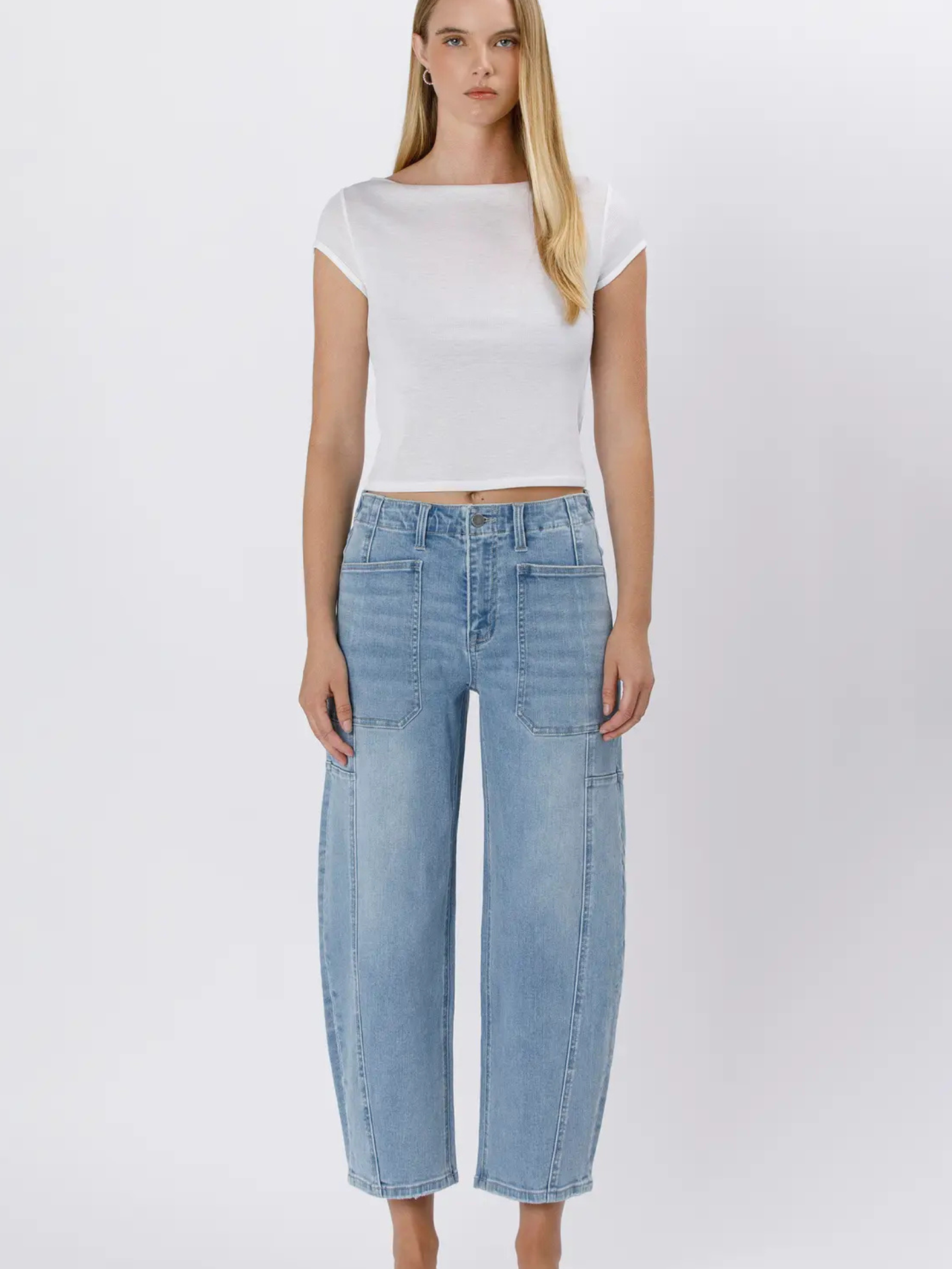 Elastic Waist Barrel Denim