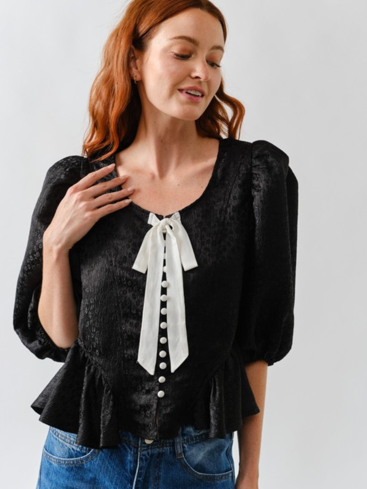 Puff Bow Button Top