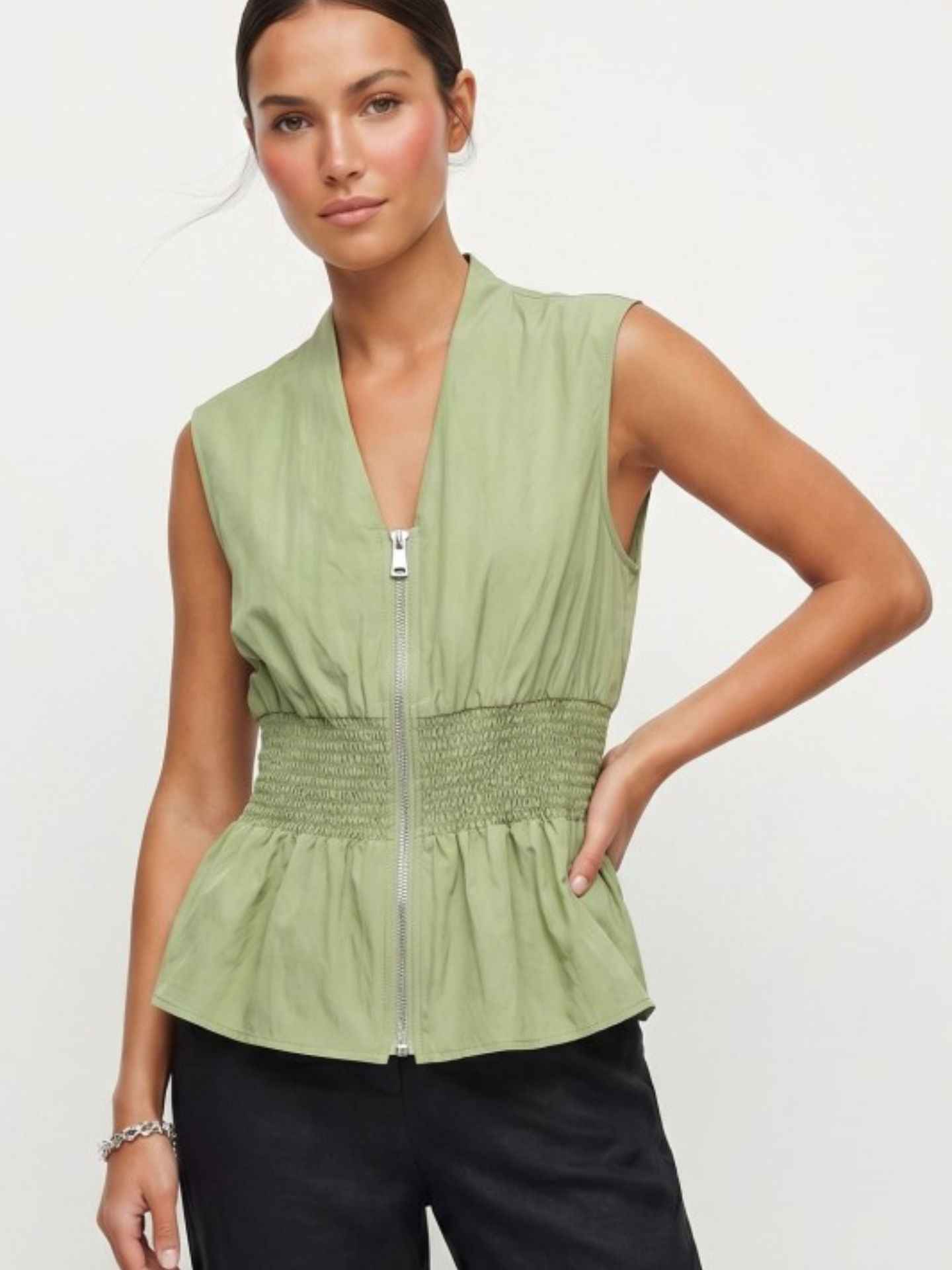 Ivy Zipped and Smocked Blouse - Mimi & Rae