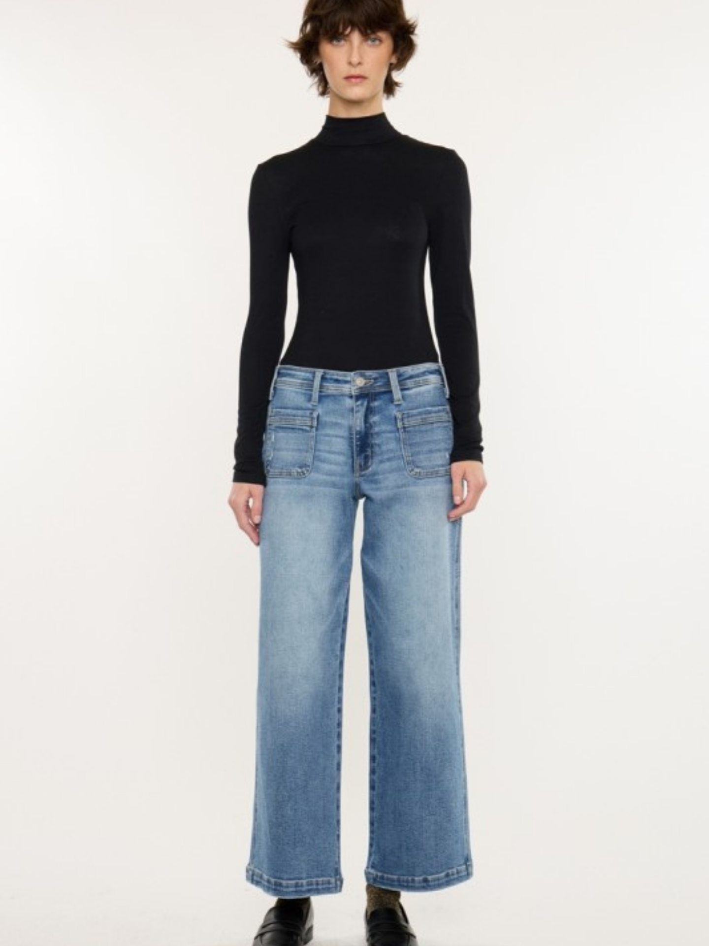 Mid Rise Front Pocket Wide Leg Denim - Mimi & Rae