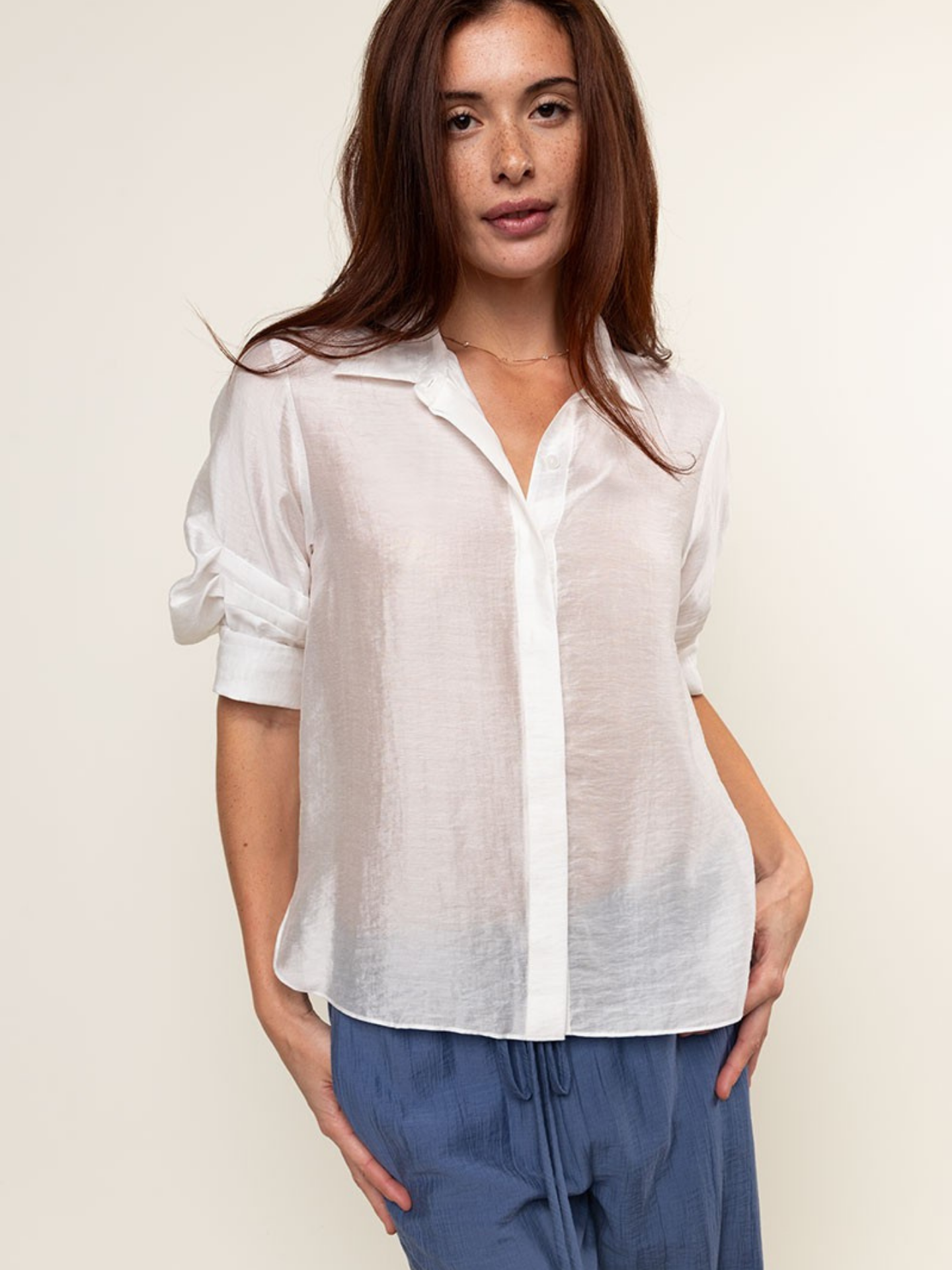 Short Sleeve Sheer Blouse