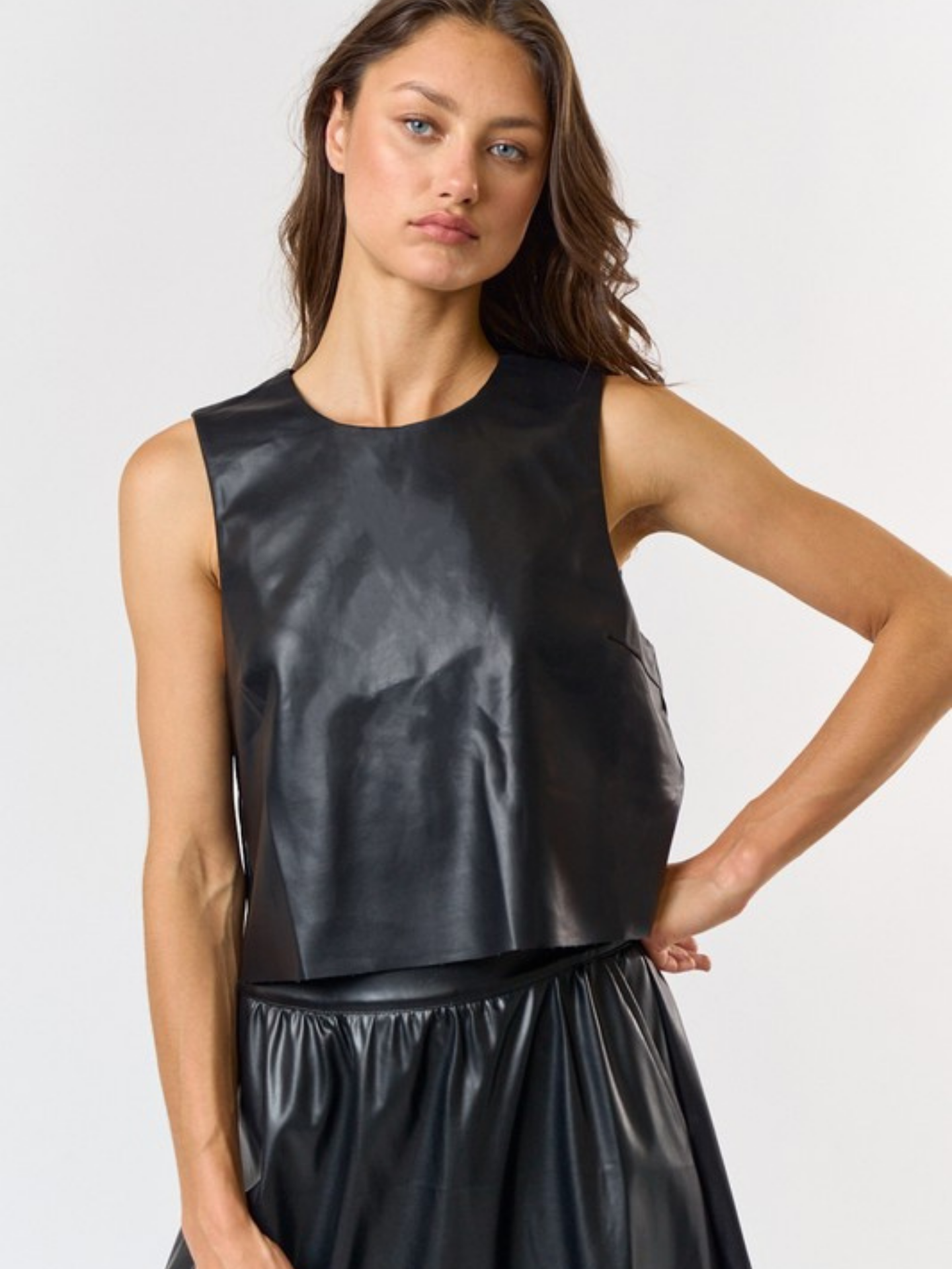 Sleeveless Pleather Top