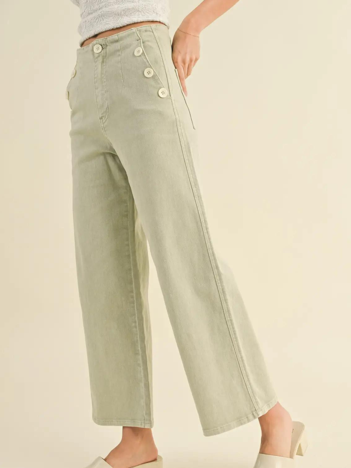 Sage Button Detail Jeans