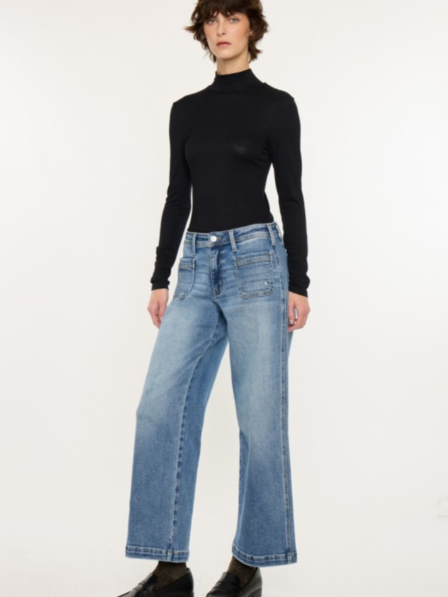 Mid Rise Front Pocket Wide Leg Denim - Mimi & Rae