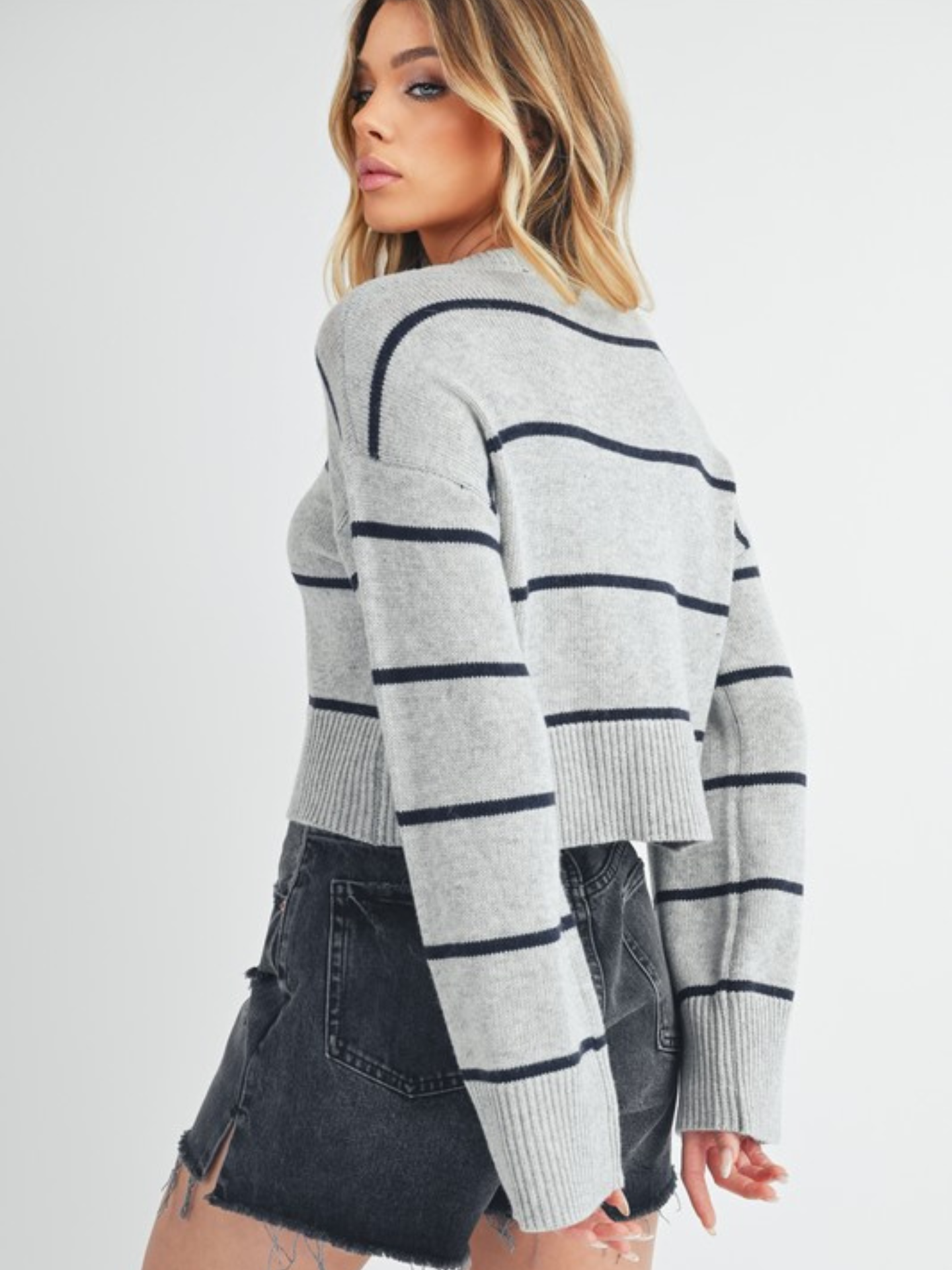 Gray/Navy Stripe Sweater