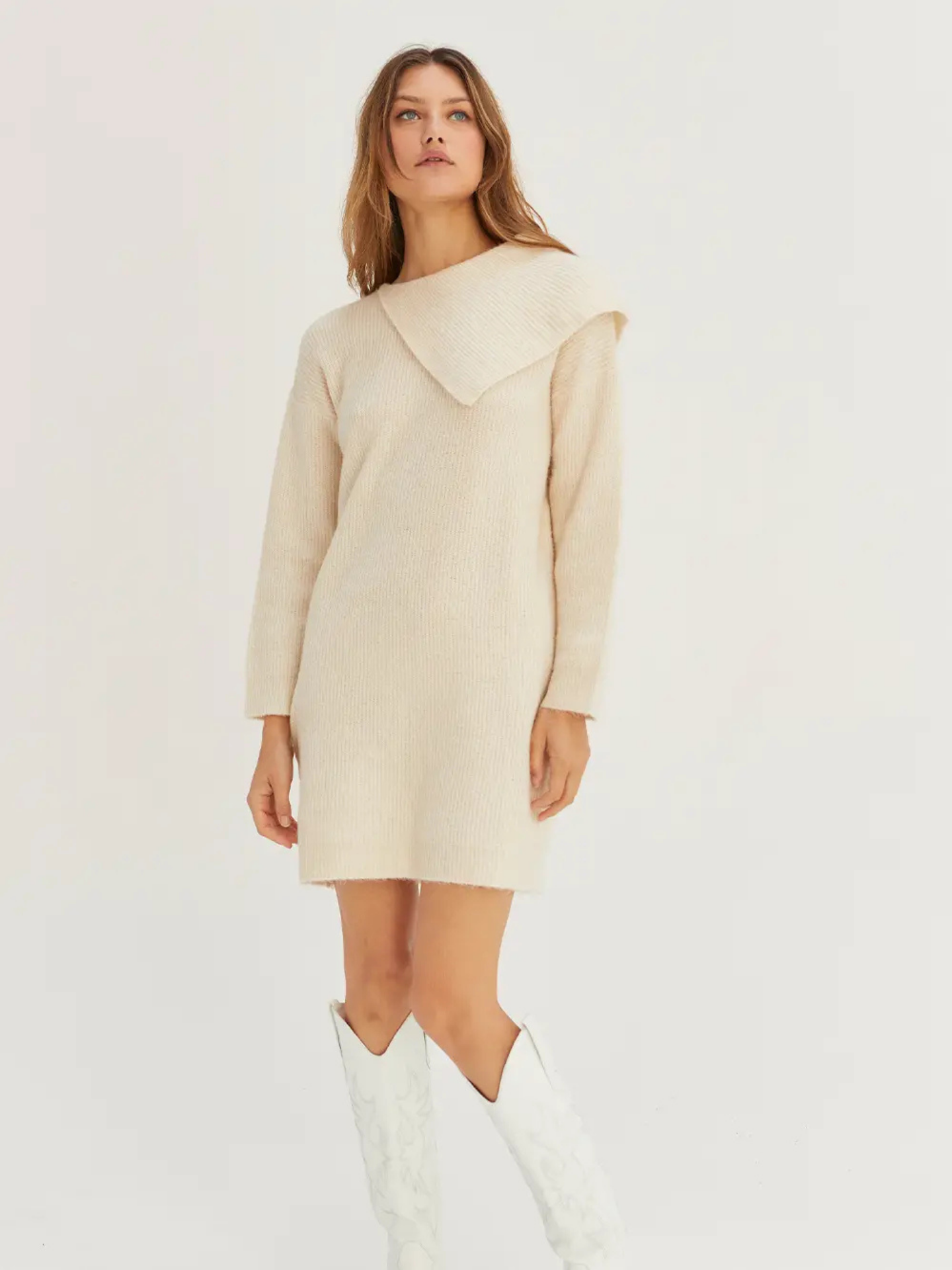 Asymmetric Collar Sweater Dress