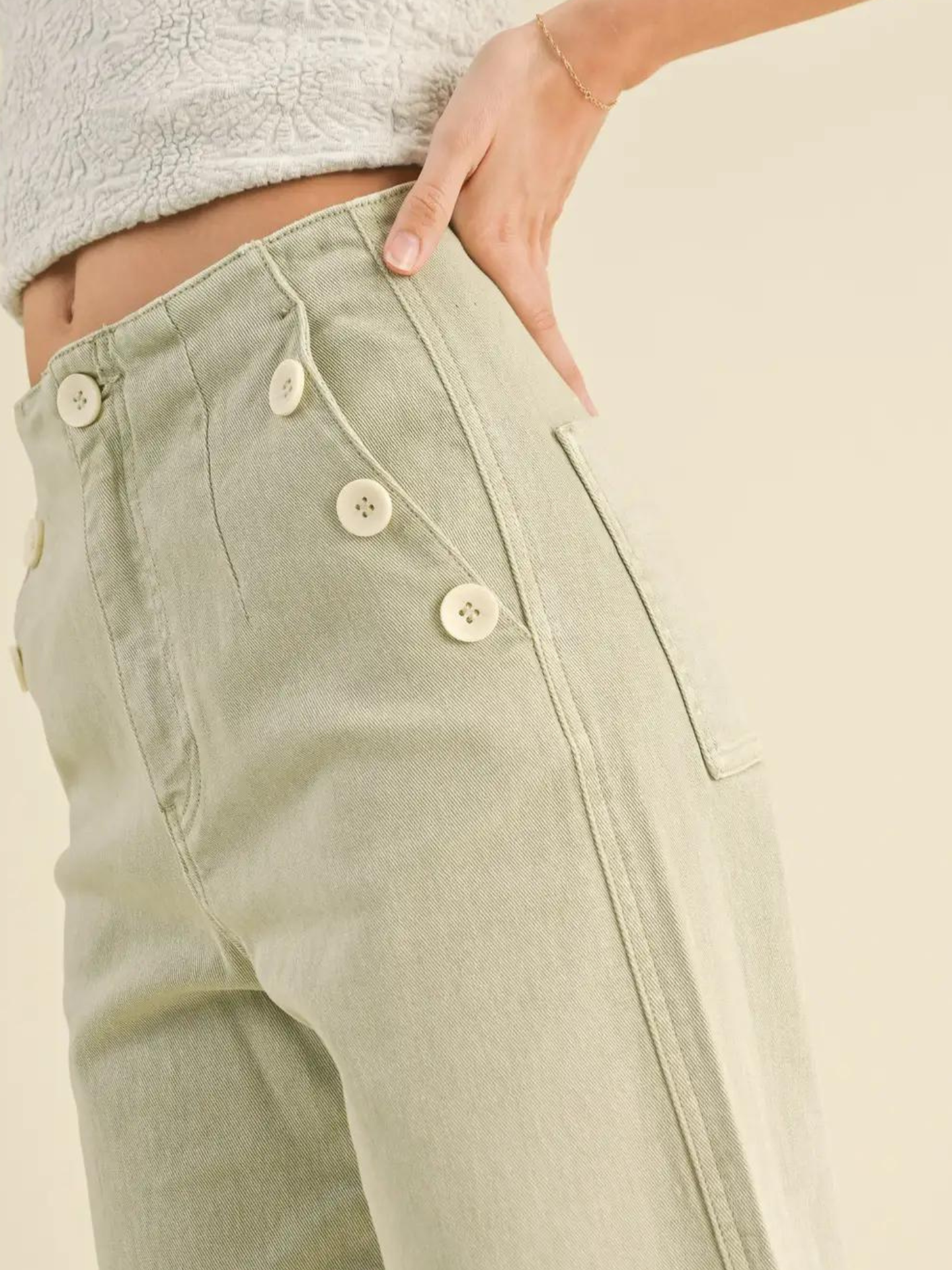 Sage Button Detail Jeans