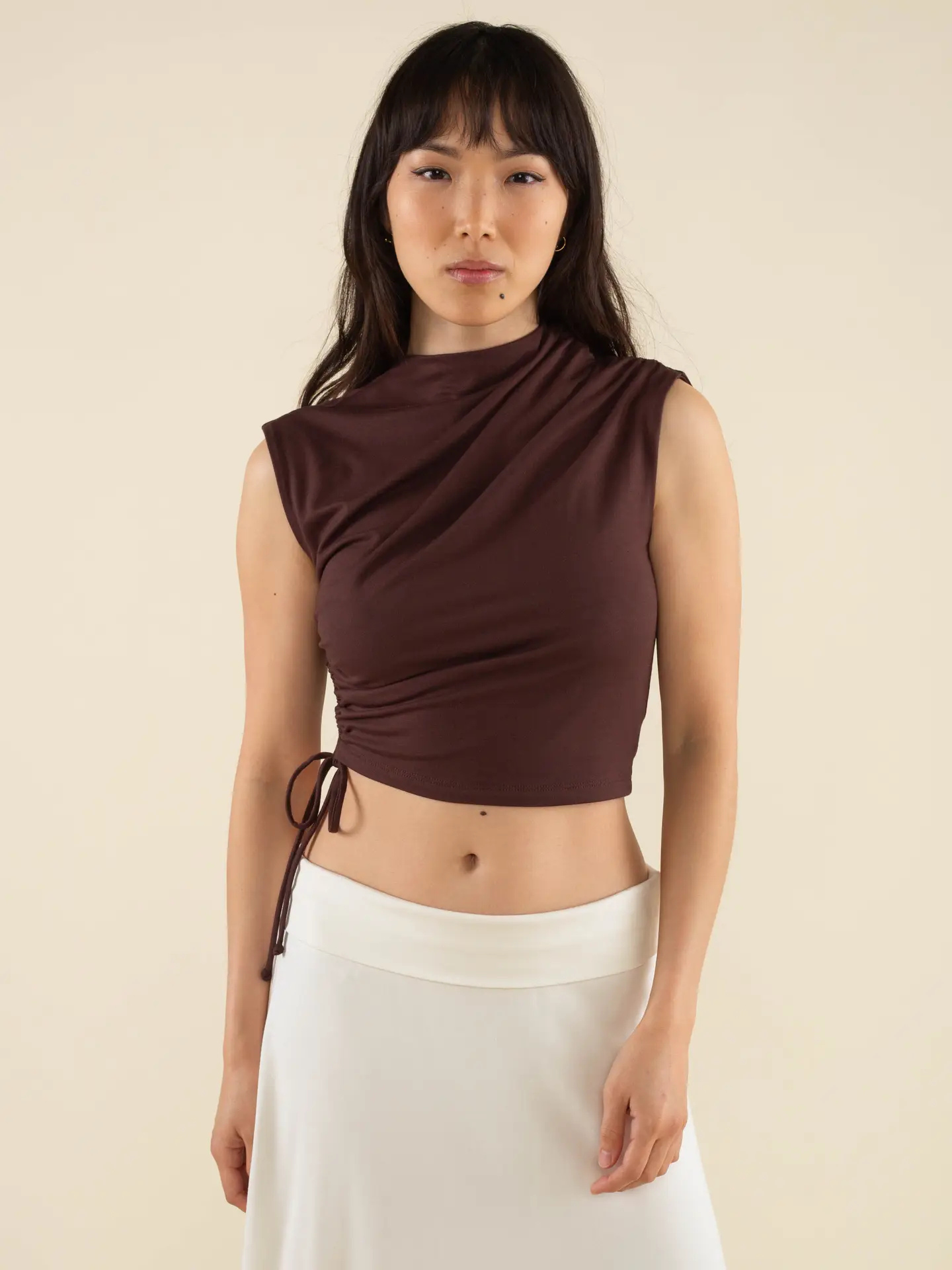 Side Ruched Top in Brown