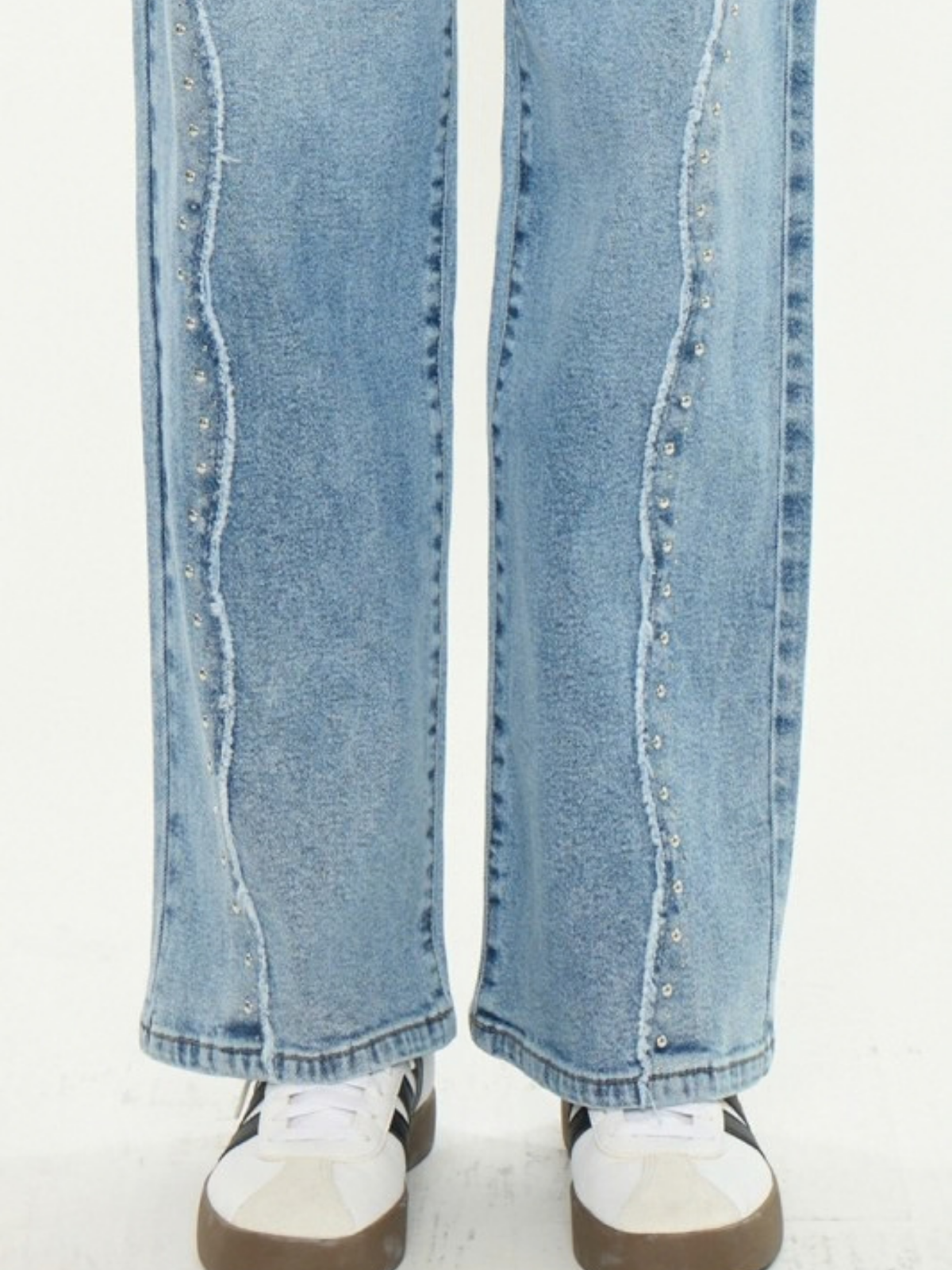 Studded Wide Leg Light Wash Denim