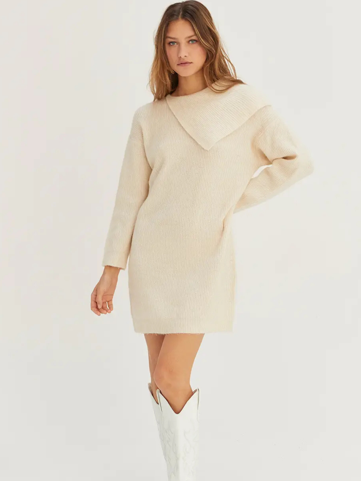 Asymmetric Collar Sweater Dress