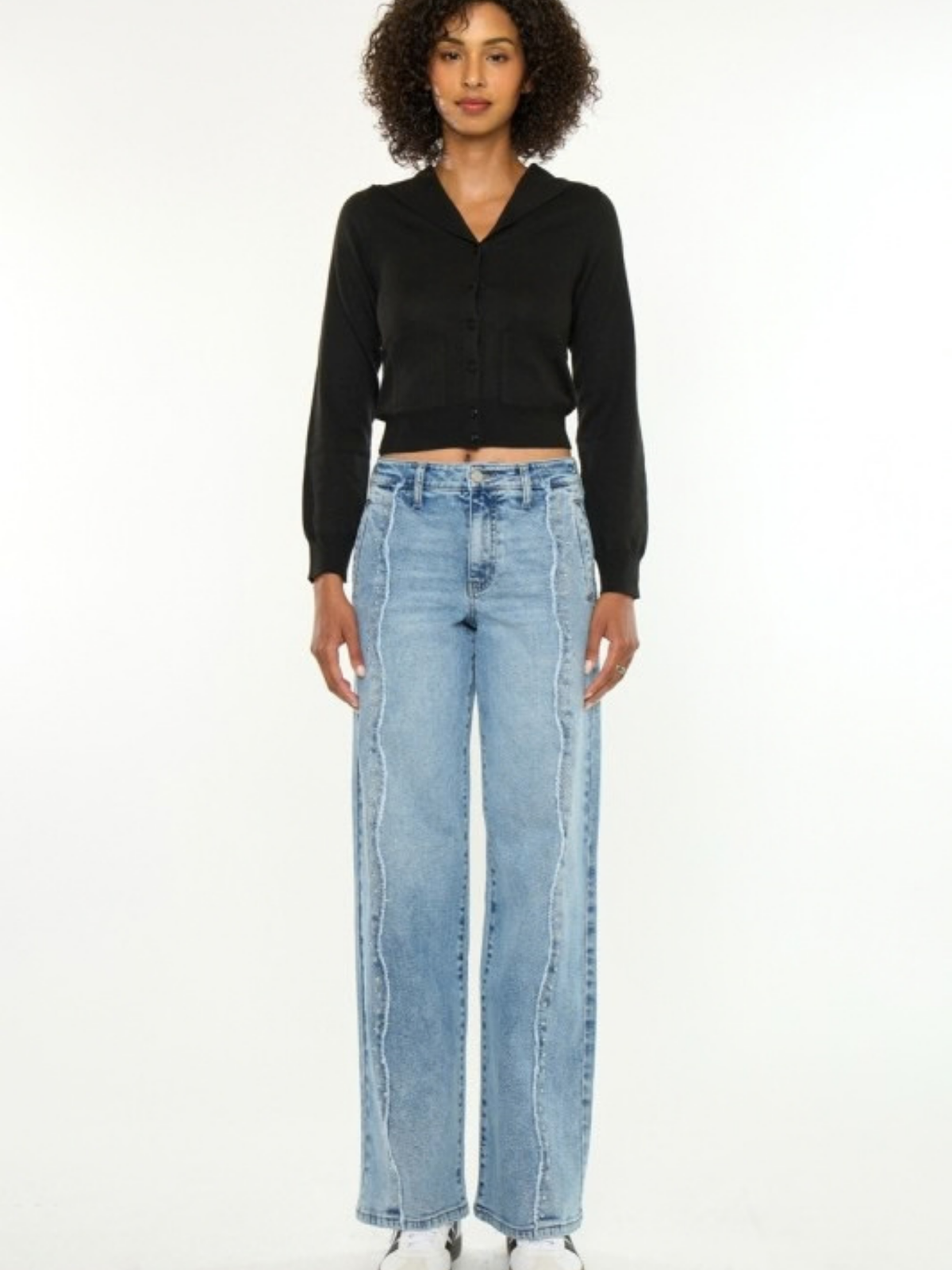 Studded Wide Leg Light Wash Denim