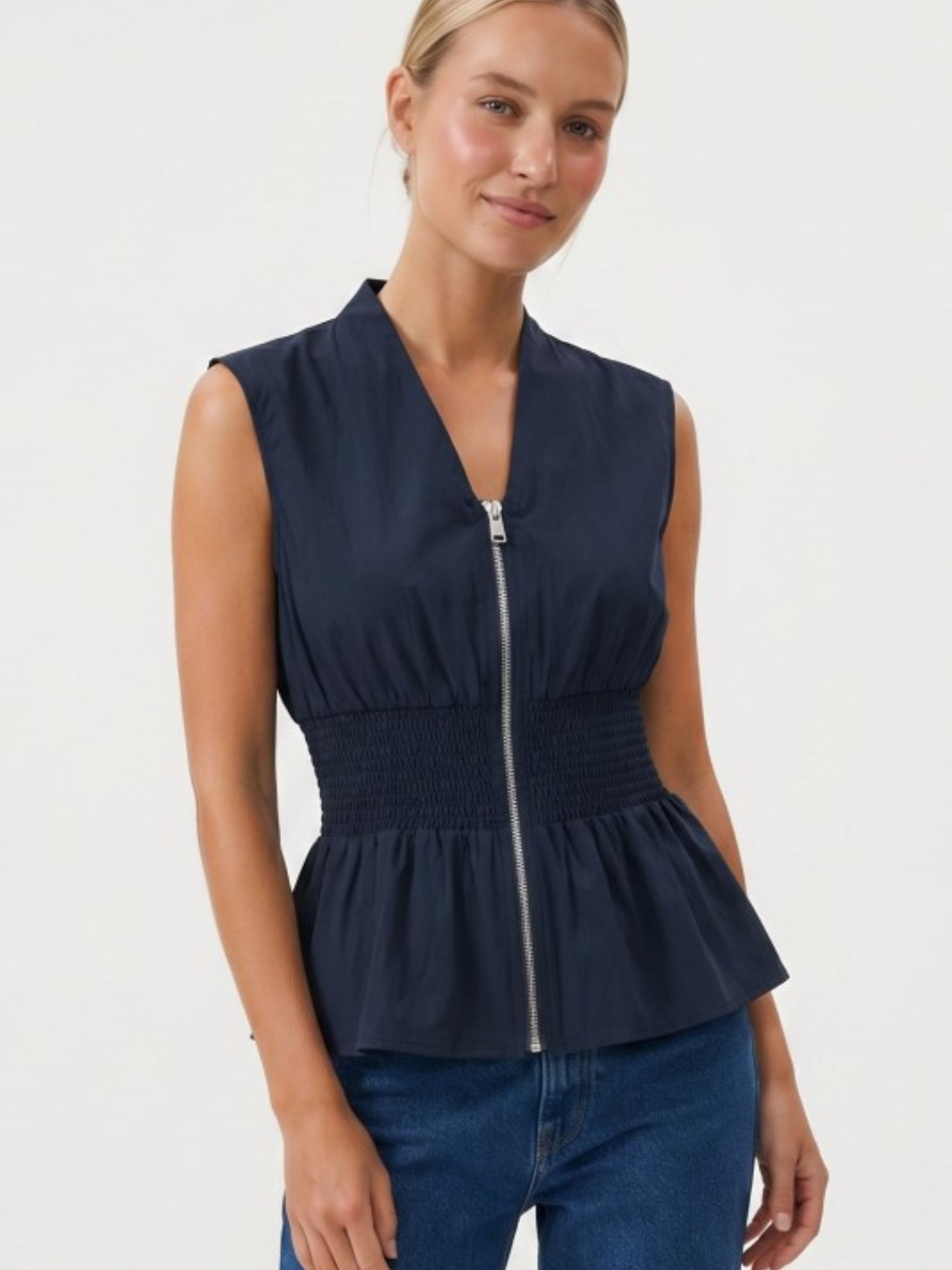 Ivy Zipped and Smocked Blouse - Mimi & Rae