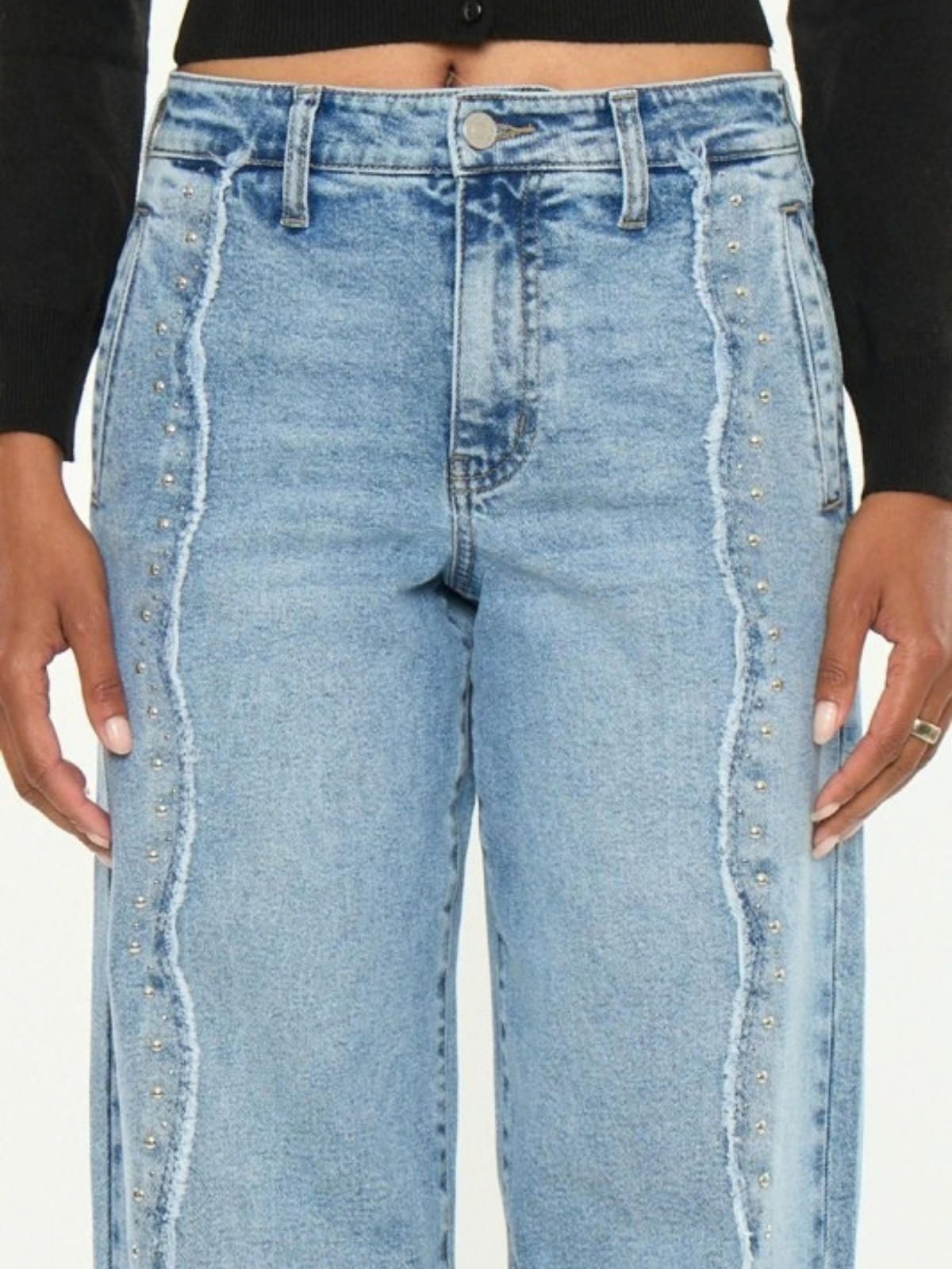 Studded Wide Leg Light Wash Denim