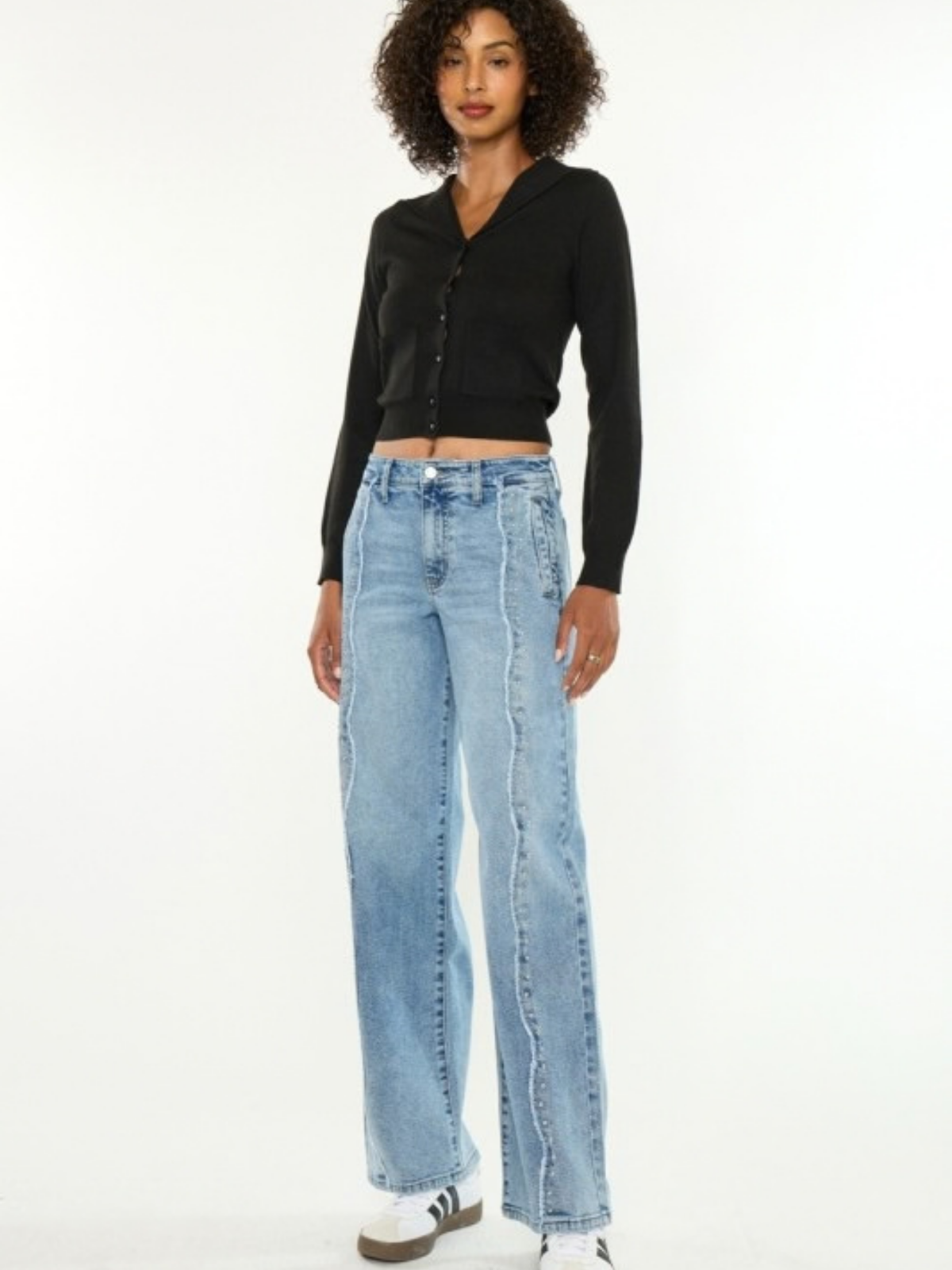 Studded Wide Leg Light Wash Denim