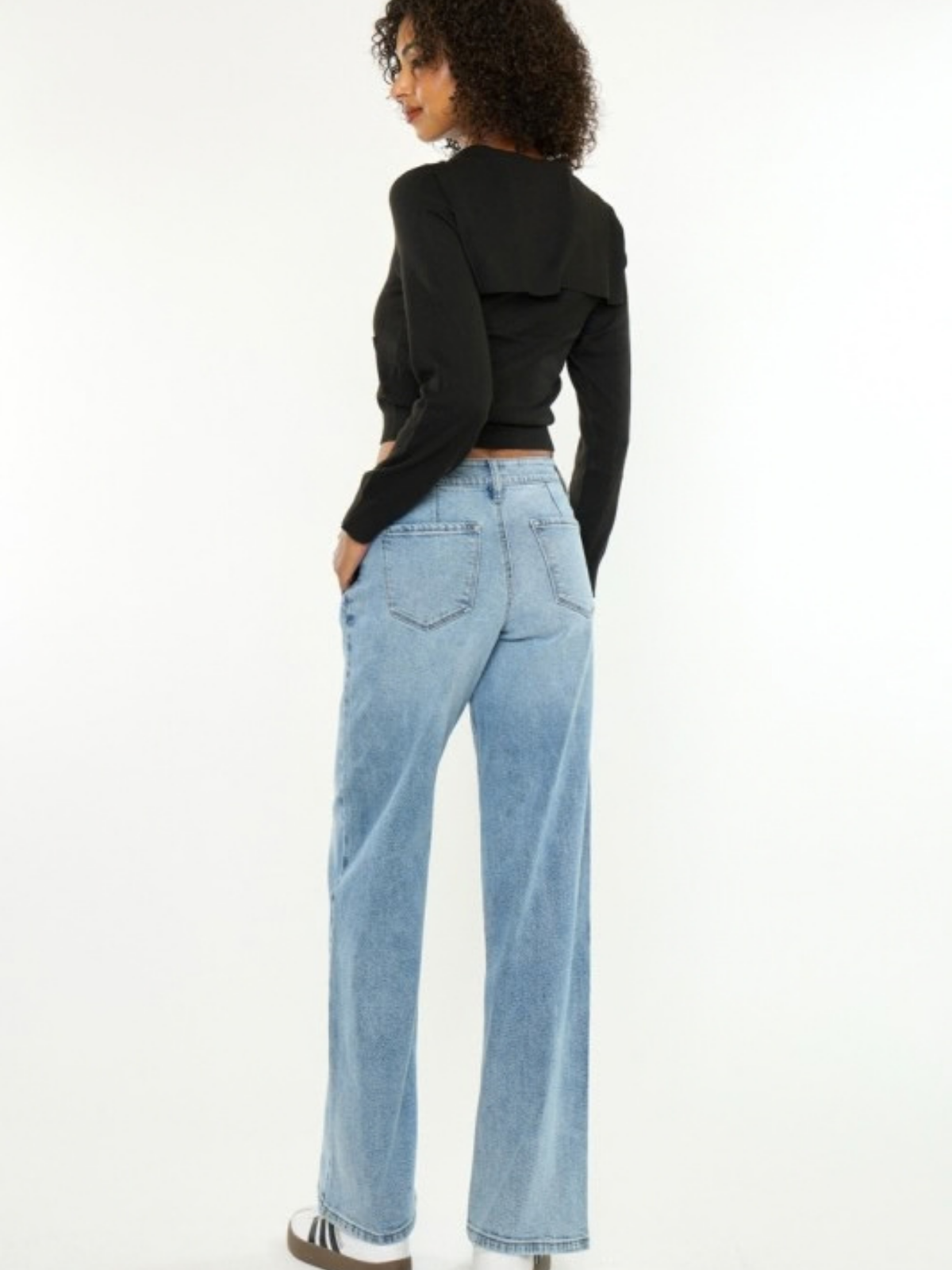 Studded Wide Leg Light Wash Denim