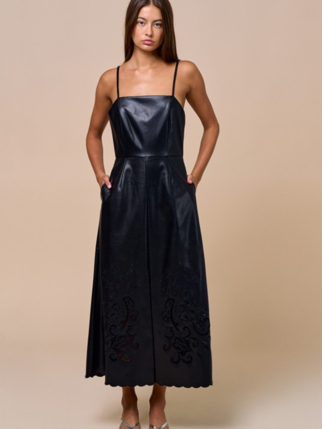 zara blue faux leather dress THML Faux Leather Midi Dress Large