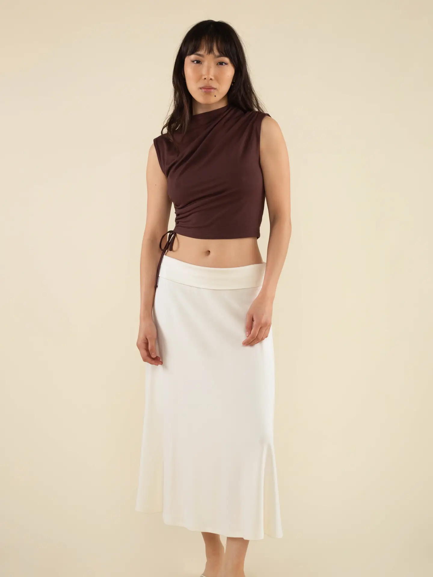 Side Ruched Top in Brown