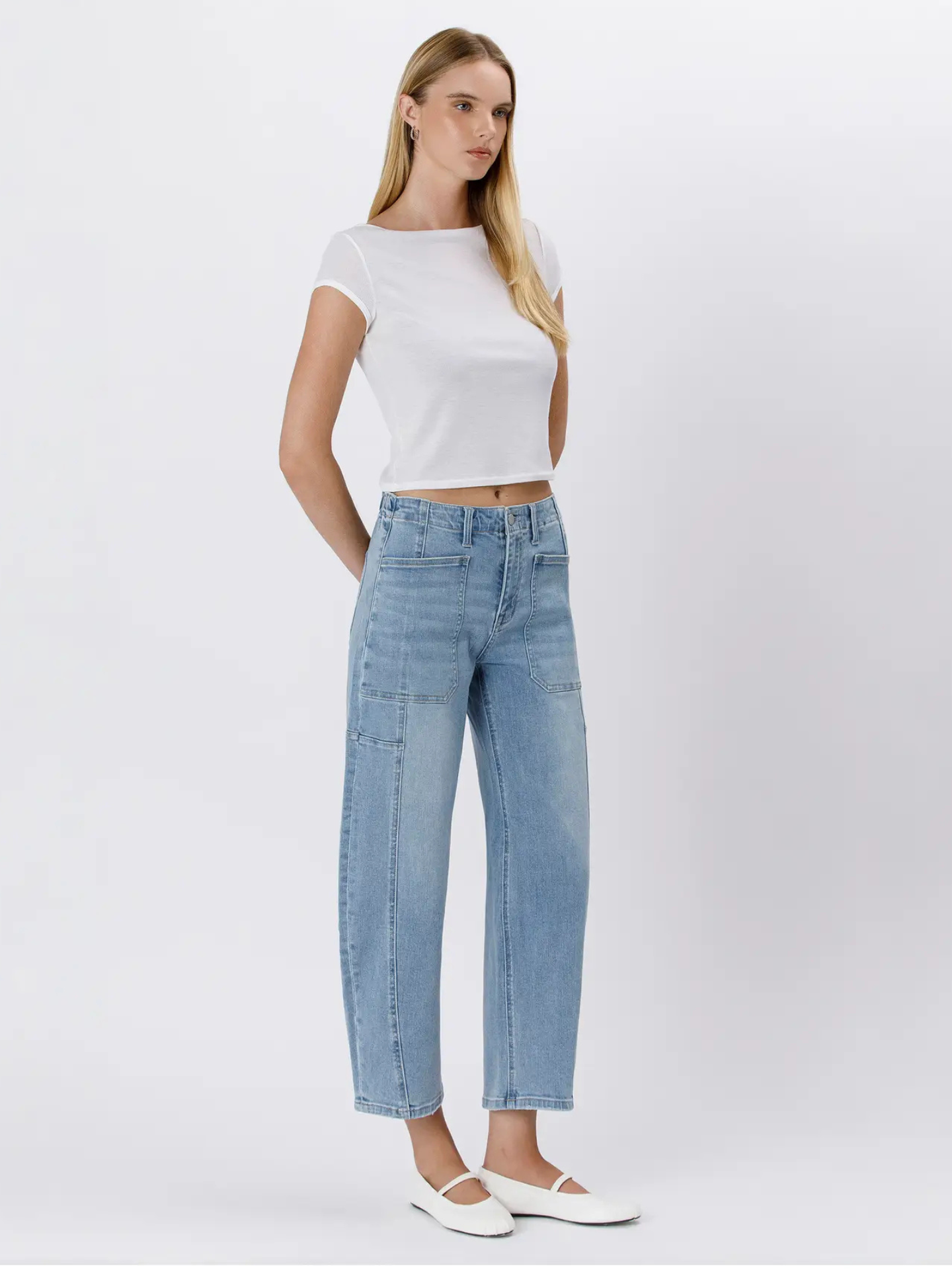 Elastic Waist Barrel Denim