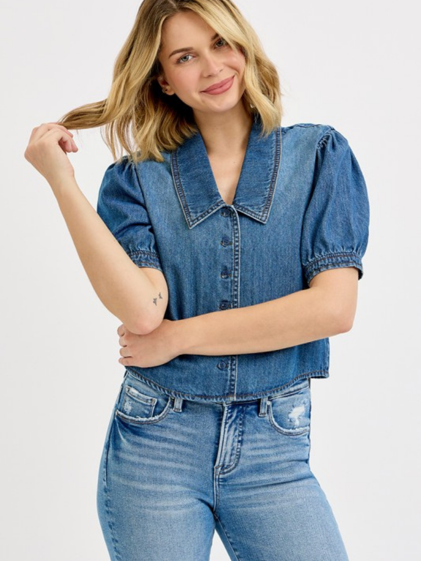 Puff Sleeve Collared Blouse