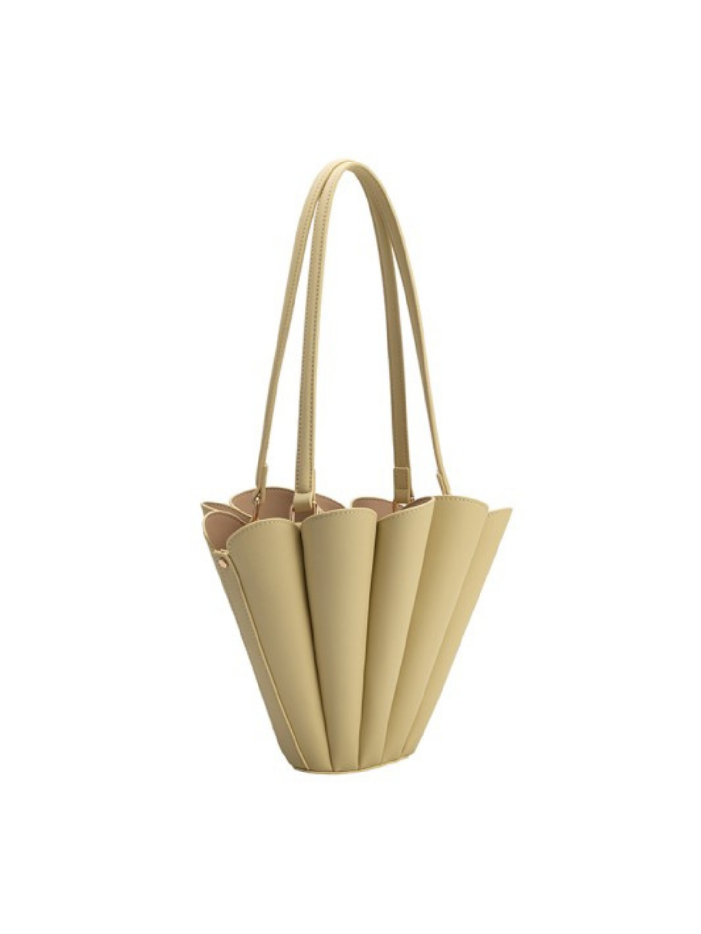 Mimi & Rae Shellie Bag in butter color, featuring a stylish leather handbag with a sleek, rounded design and adjustable strap.