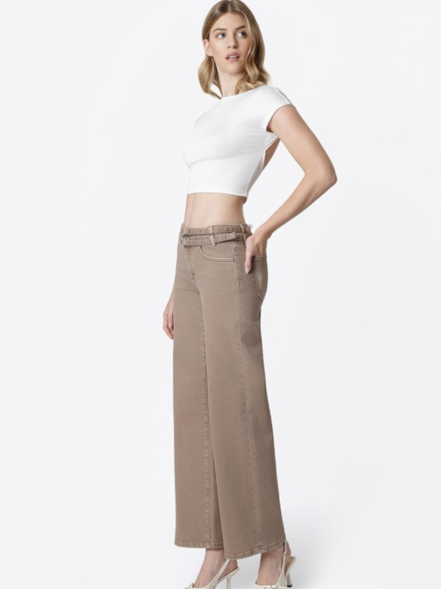 Double Belt Wide Leg Low Rise Denim