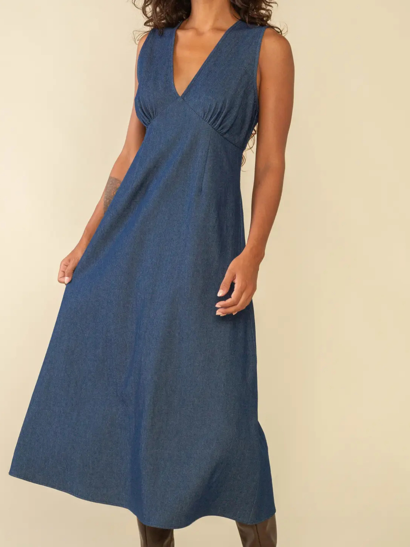 V-Neck Denim Dress