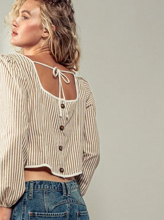 Striped Cropped Tie Back Top