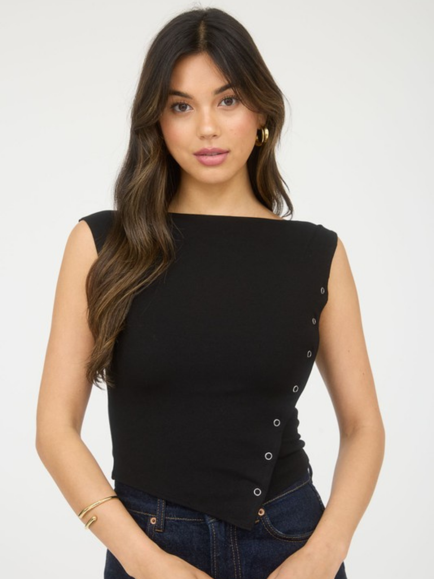 Asymmetrical Button Sleeveless Top - Mimi & Rae