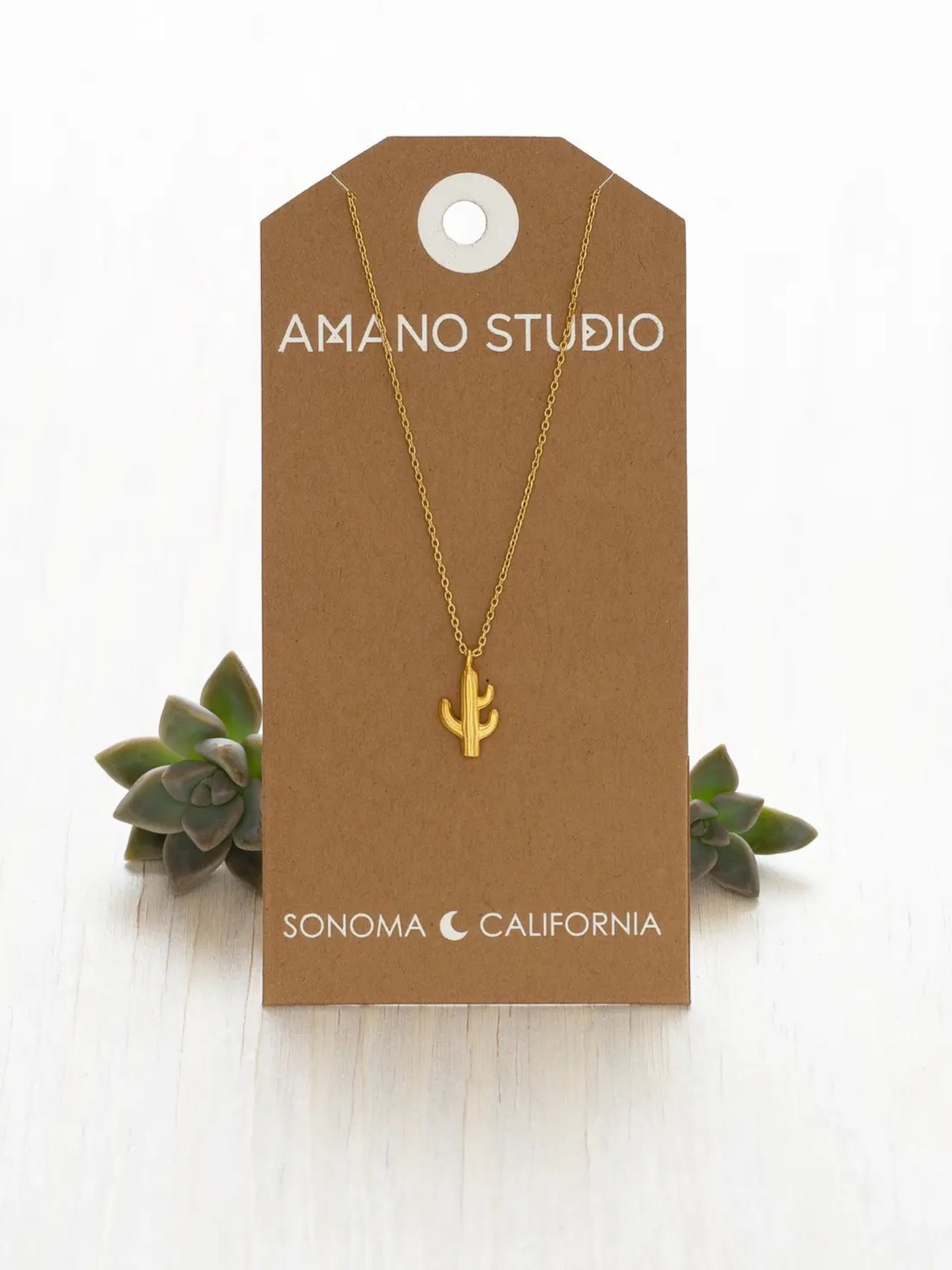 Amano Studios Saguaro Necklace featuring a silver cactus pendant on a delicate chain, perfect for boho and desert-inspired fashion.