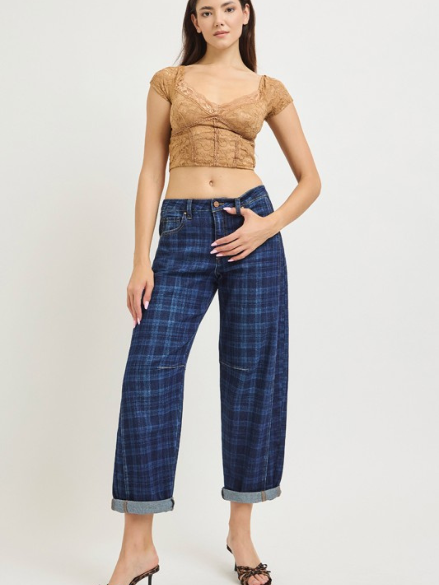 Nova Plaid Barrel Denim