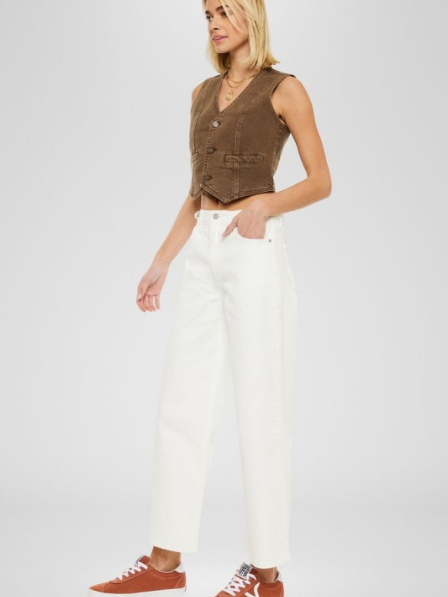 Jean White Cropped Wide Denim